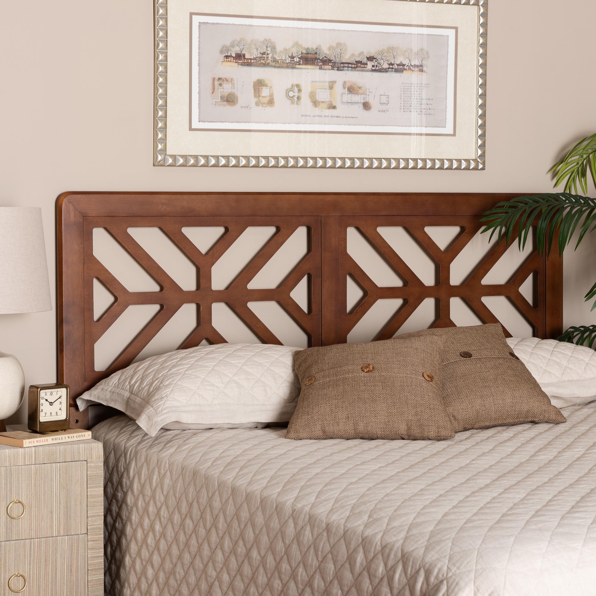 Baxton Studio Kalare Wood Headboard with Geometric Cutout Design - Modern Decorative Panel for Bed Frame, Contemporary Bedroom Accent with Adjustable Height, Full