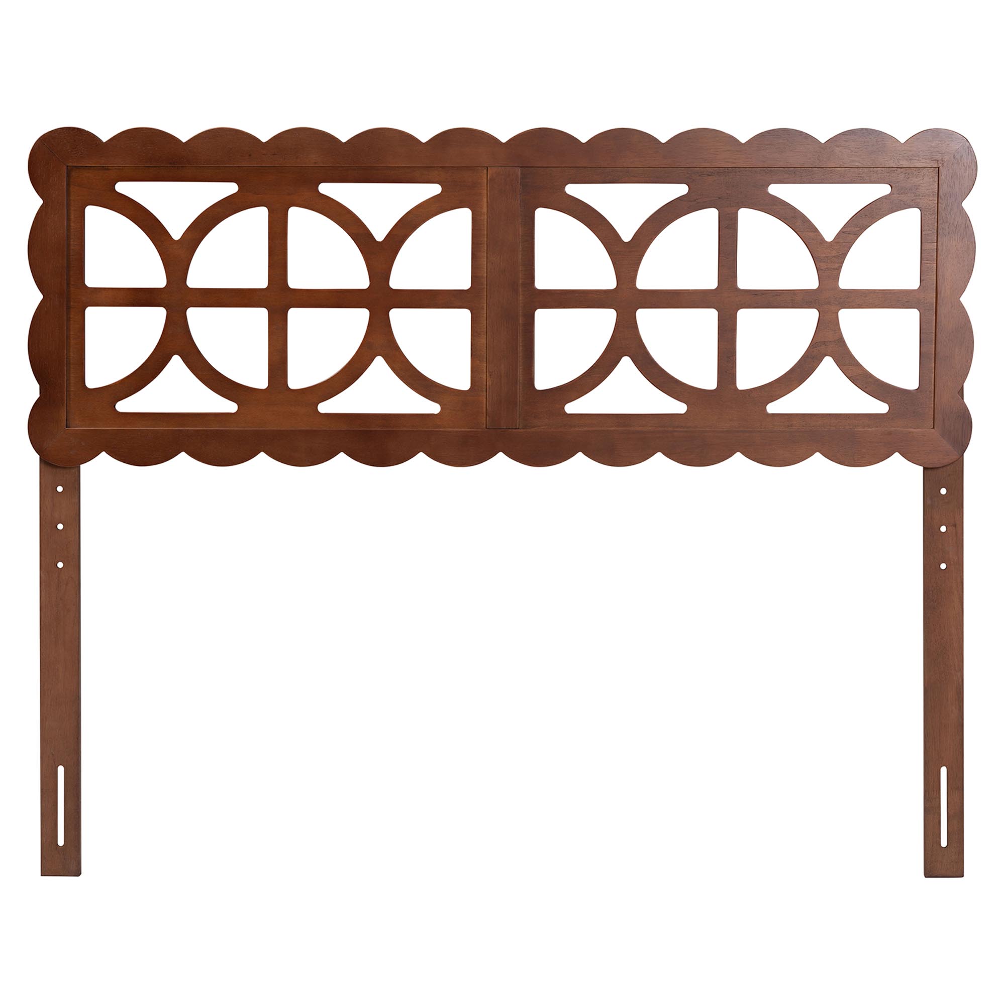 Baxton Studio Nansen Wood Headboard with Scalloped Frame - Geometric Cutout Decorative Panel for Bed Frame, Modern Coastal Bedroom Accent with Adjustable Height, Queen, Walnut