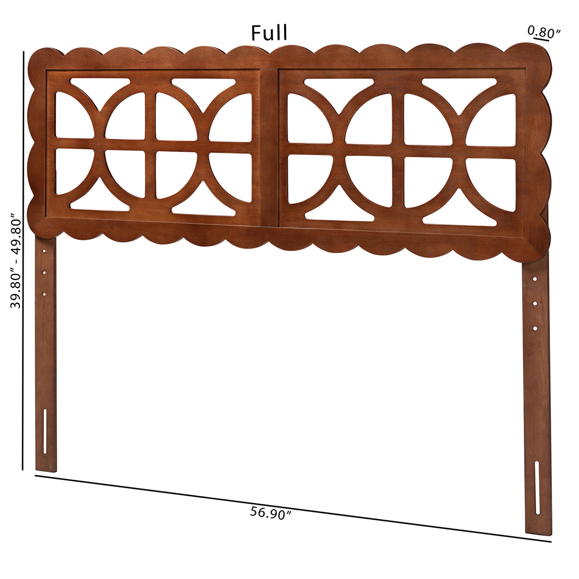 Baxton Studio Nansen Wood Headboard with Scalloped Frame - Geometric Cutout Decorative Panel for Bed Frame, Modern Coastal Bedroom Accent with Adjustable Height, Full, Walnut
