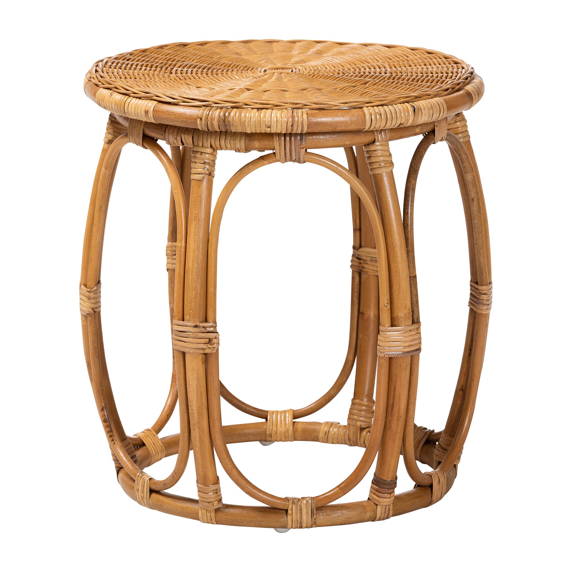 bali & pari Jayana Natural Rattan Round End Table - Handwoven Wicker Accent Table with Open Frame Base, Lightweight Coastal Boho Side Table for Living Room or Patio
