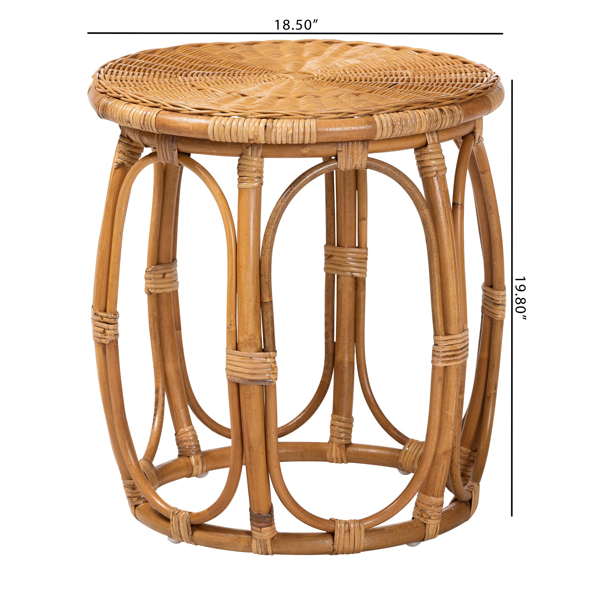 bali & pari Jayana Natural Rattan Round End Table - Handwoven Wicker Accent Table with Open Frame Base, Lightweight Coastal Boho Side Table for Living Room or Patio