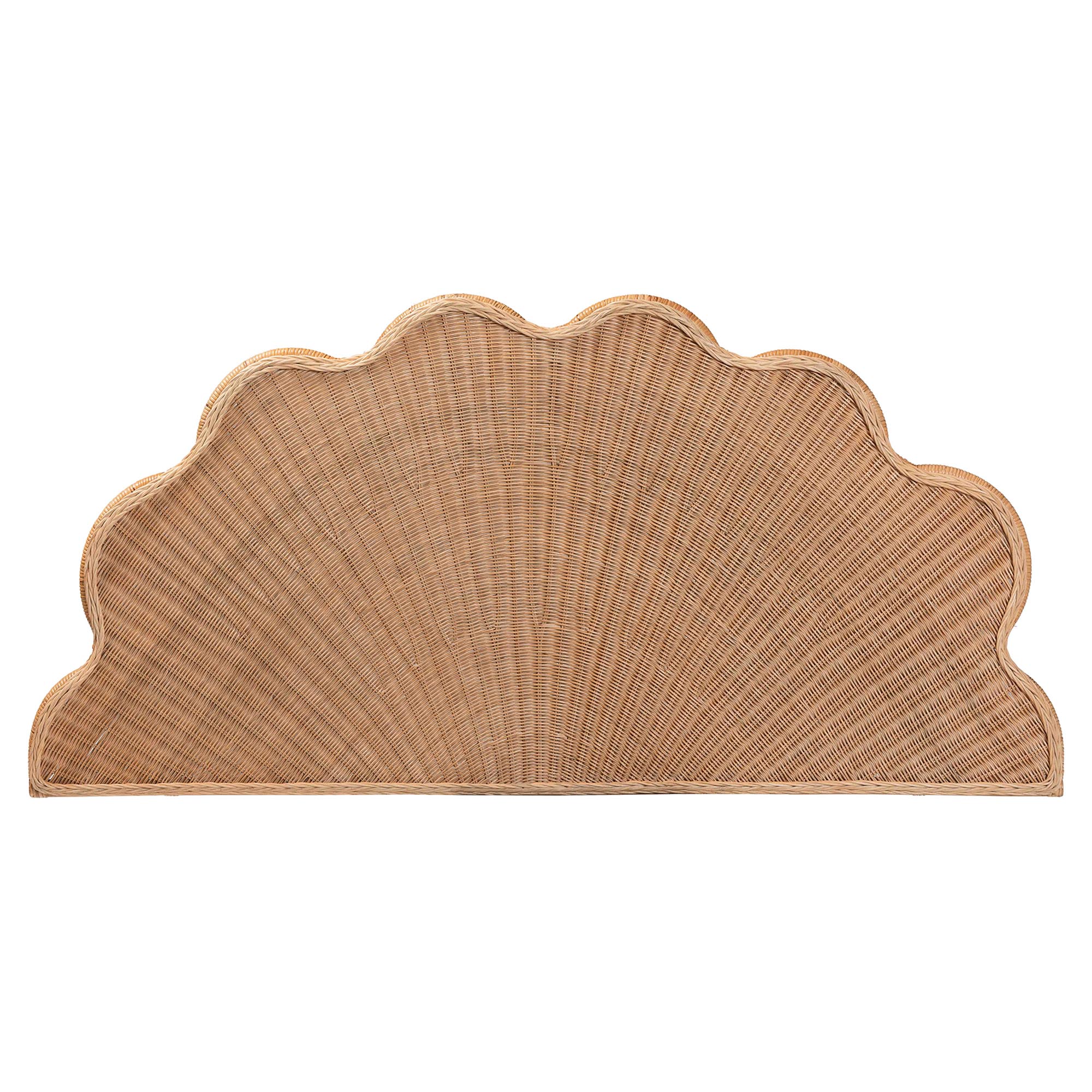 bali & pari Callias Natural Rattan Scalloped Headboard with Sunburst Weave - Coastal Boho Wicker Bed Backdrop for Bedroom Decor, Queen