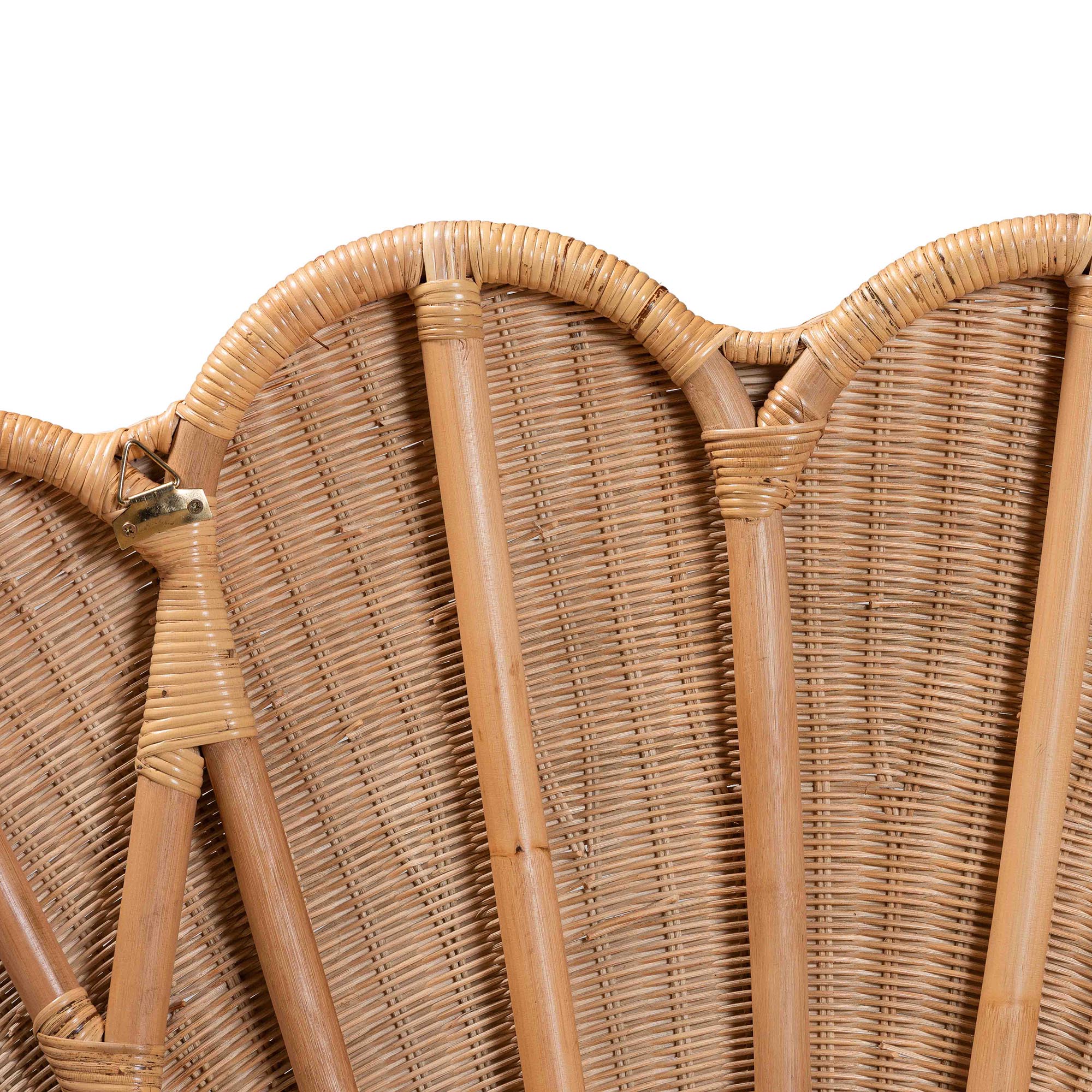 bali & pari Callias Natural Rattan Scalloped Headboard with Sunburst Weave - Coastal Boho Wicker Bed Backdrop for Bedroom Decor, Queen