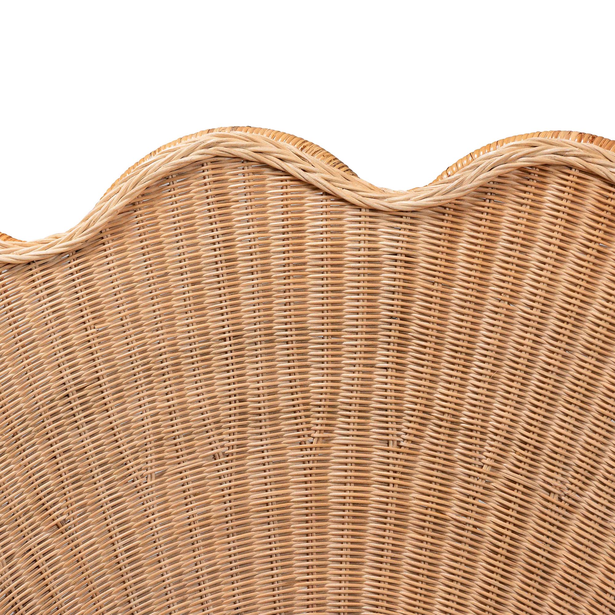 bali & pari Callias Natural Rattan Scalloped Headboard with Sunburst Weave - Coastal Boho Wicker Bed Backdrop for Bedroom Decor, Queen