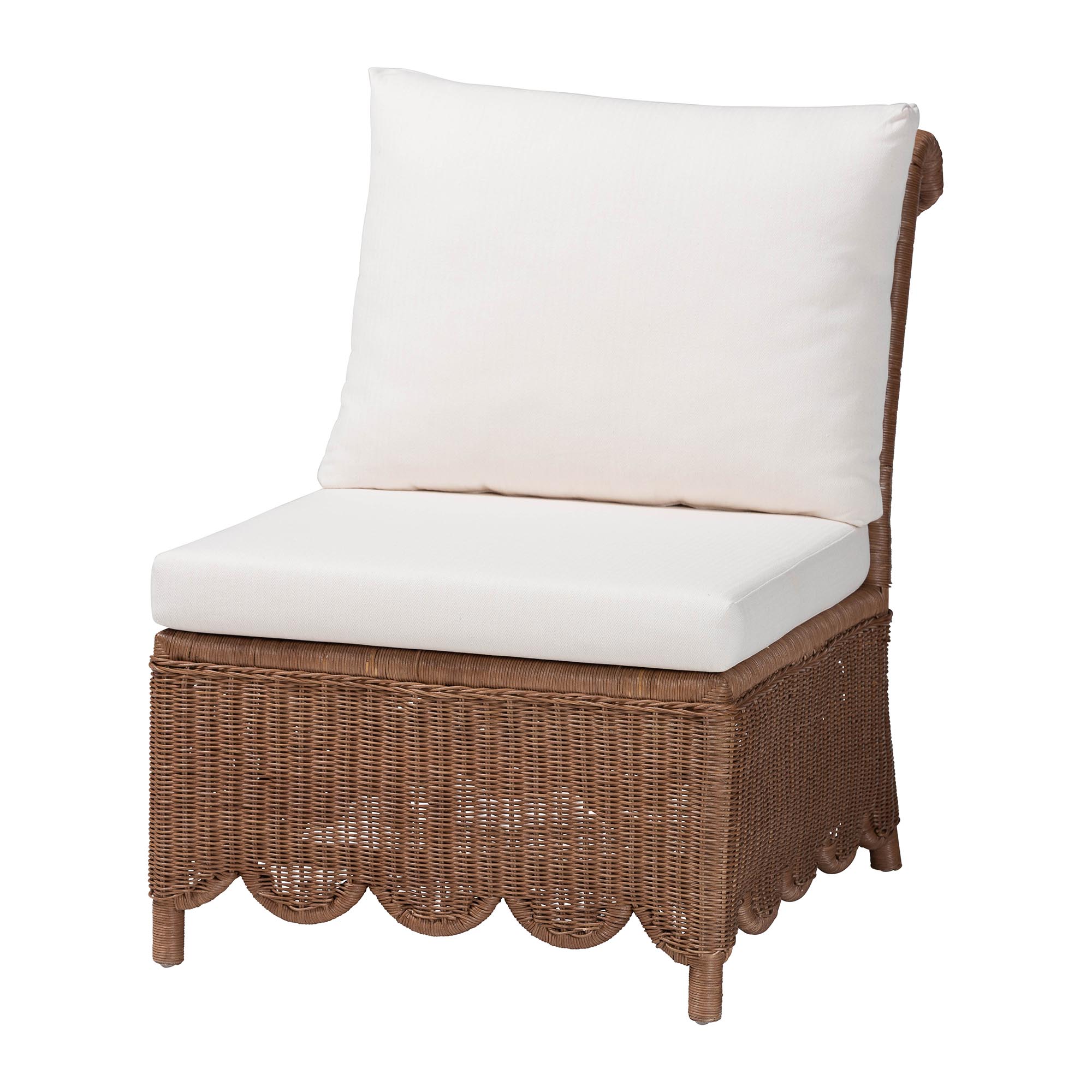 bali & pari Detta Natural Rattan 4-Piece Sectional Set - Handwoven Wicker Corner Lounge Seating with Scalloped Skirt Base and Rolled Arms, Boho Coastal Style for Sunroom or Living Room