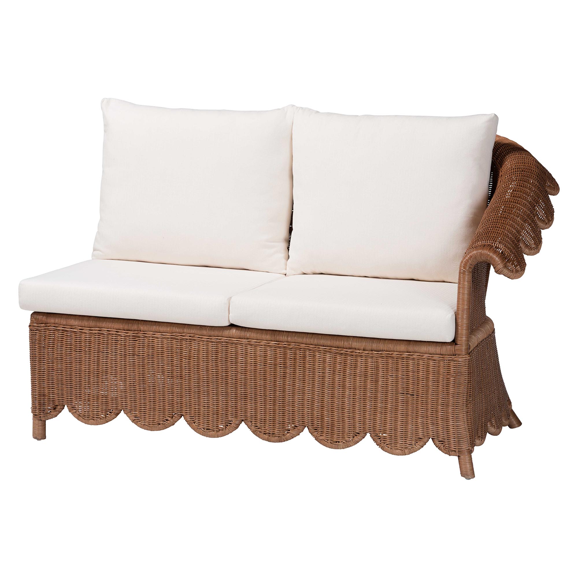 bali & pari Detta Natural Rattan 3-Piece Sectional Set - Handwoven Wicker Corner Lounge Seating with Scalloped Skirt Base and Rolled Arms, Boho Coastal Style for Sunroom or Living Room