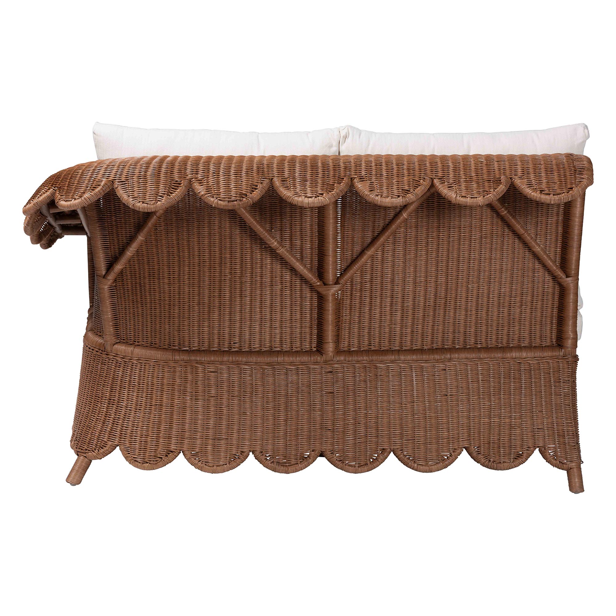 bali & pari Detta Natural Rattan 3-Piece Sectional Set - Handwoven Wicker Corner Lounge Seating with Scalloped Skirt Base and Rolled Arms, Boho Coastal Style for Sunroom or Living Room