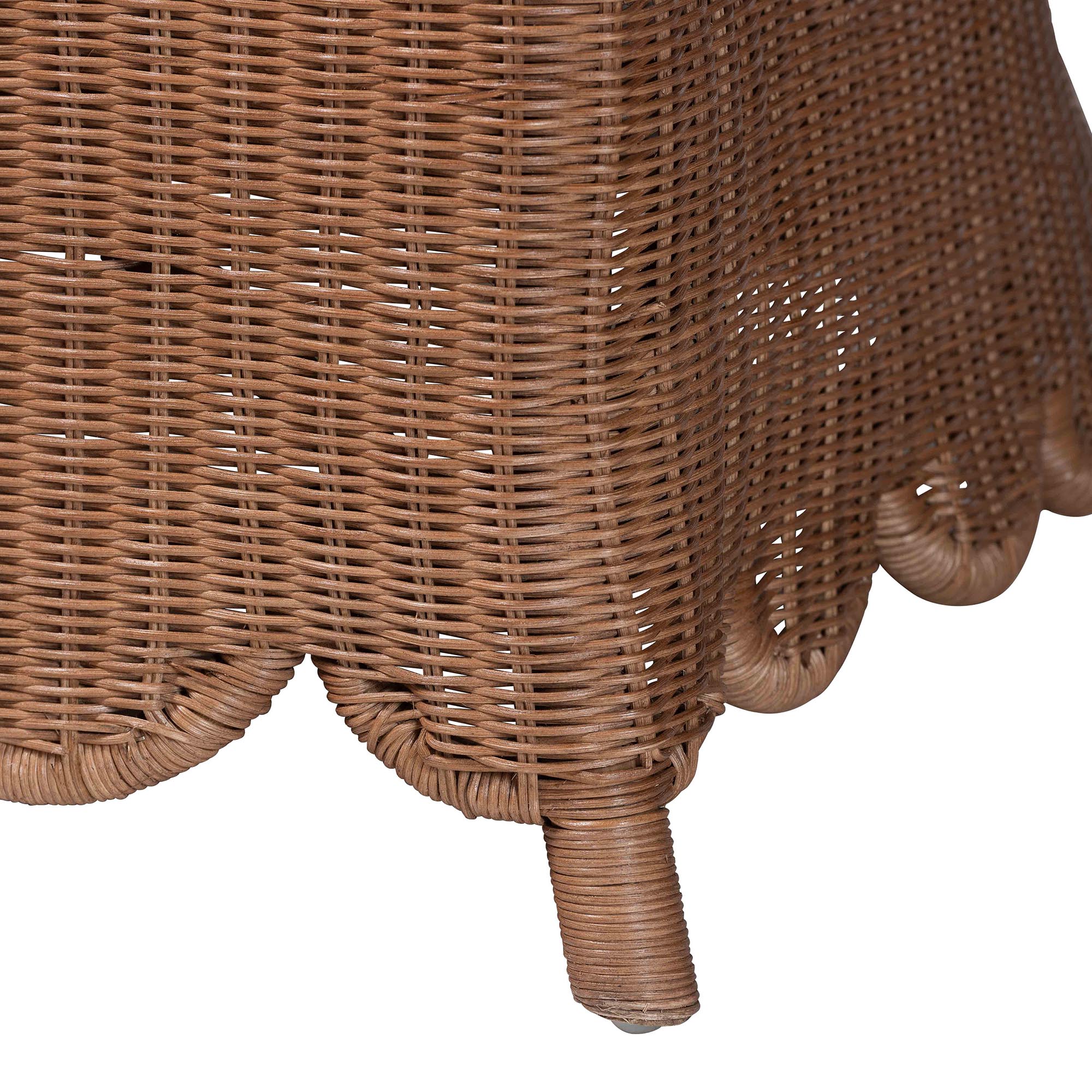bali & pari Detta Natural Rattan 3-Piece Sectional Set - Handwoven Wicker Corner Lounge Seating with Scalloped Skirt Base and Rolled Arms, Boho Coastal Style for Sunroom or Living Room