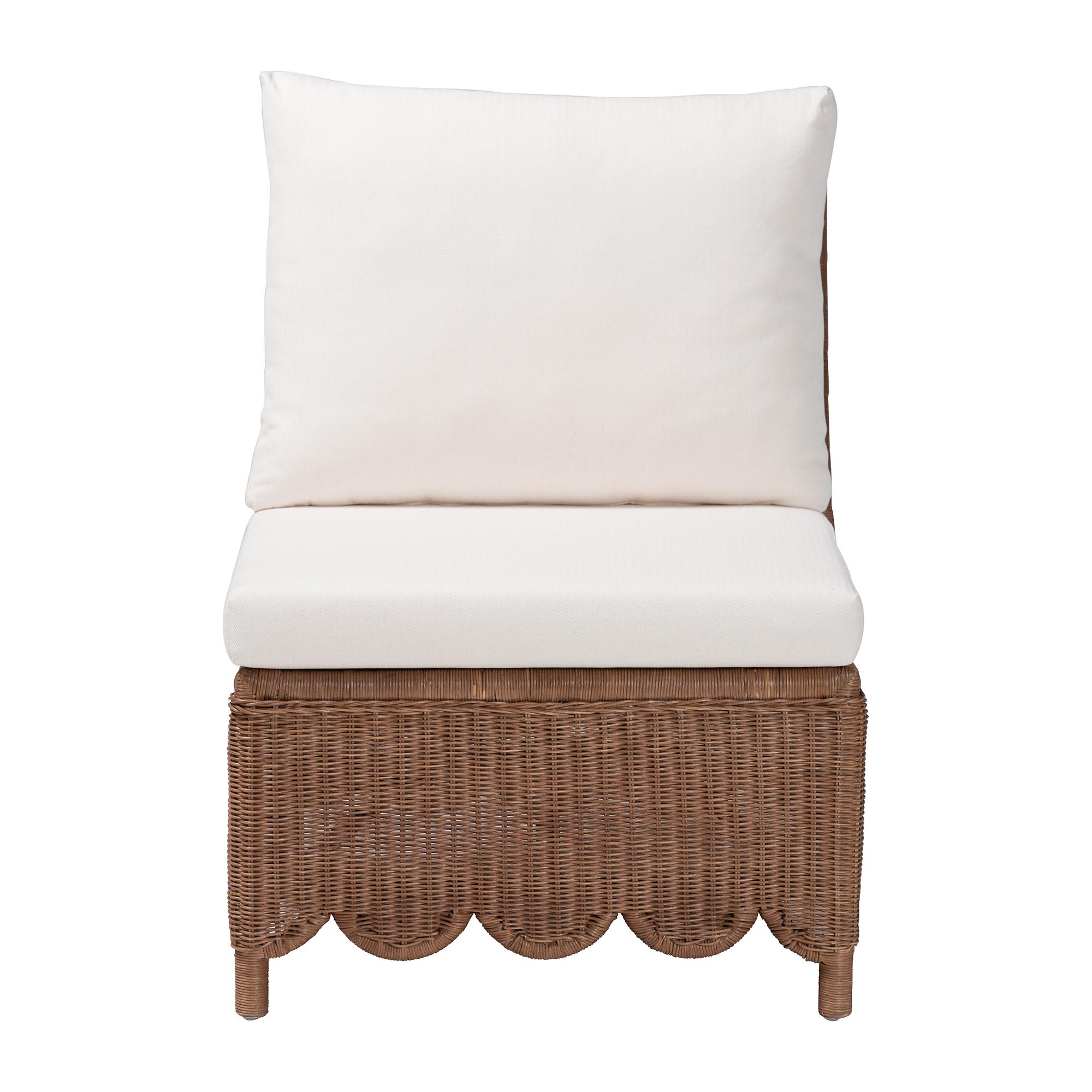 bali & pari Detta Natural Rattan Accent Chair - Handwoven Wicker Lounge Chair with Rolled Back and Scalloped Skirt Base, Boho Coastal Style for Sunroom or Sitting Area