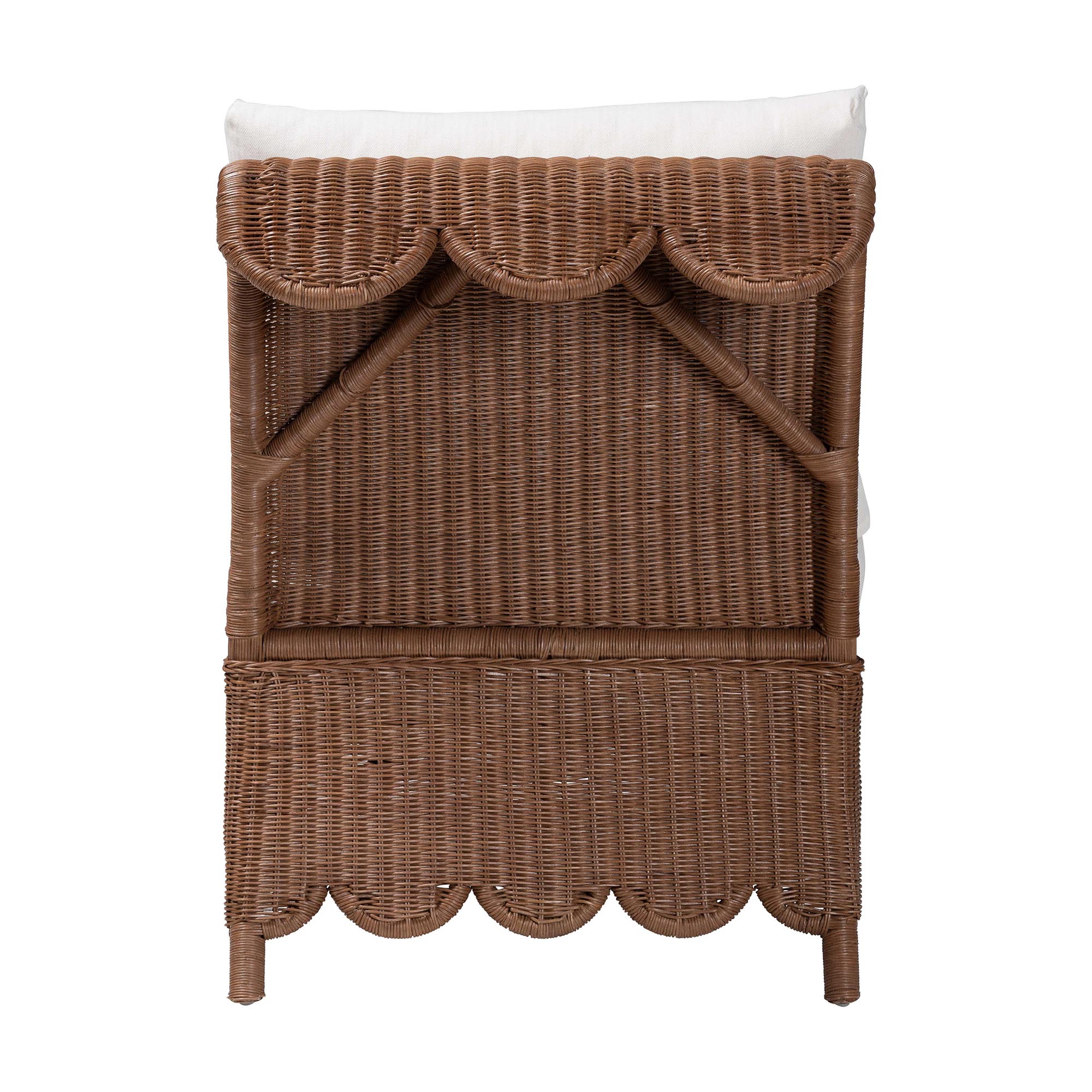 bali & pari Detta Natural Rattan Accent Chair - Handwoven Wicker Lounge Chair with Rolled Back and Scalloped Skirt Base, Boho Coastal Style for Sunroom or Sitting Area