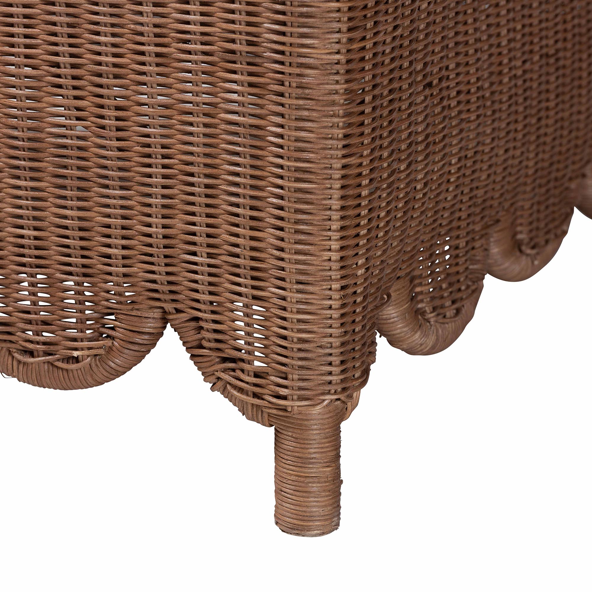 bali & pari Detta Natural Rattan Accent Chair - Handwoven Wicker Lounge Chair with Rolled Back and Scalloped Skirt Base, Boho Coastal Style for Sunroom or Sitting Area