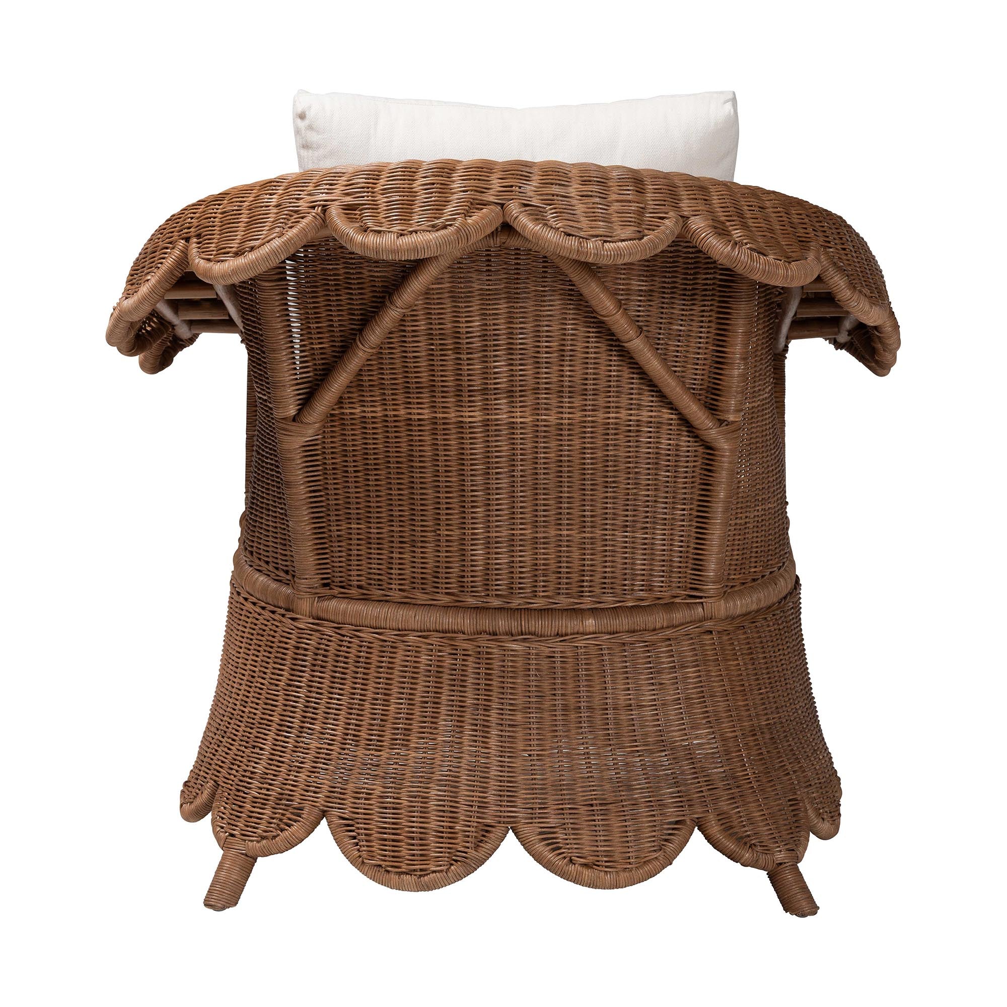 bali & pari Detta Natural Rattan Armchair and Ottoman Set - 2-Piece Handwoven Wicker Lounge Seating with Scalloped Skirt Base and Rolled Arms, Boho Coastal Style for Sunroom or Living Room