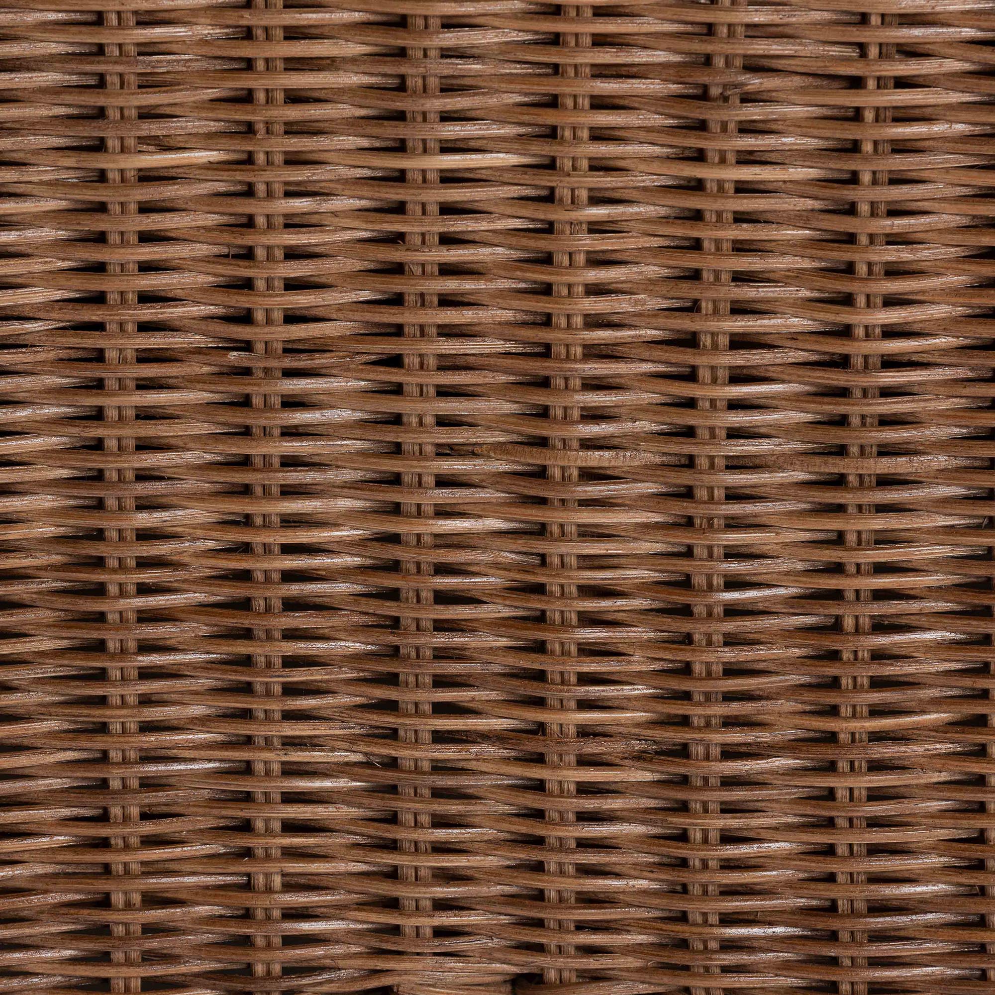 bali & pari Detta Natural Rattan Armchair - Handwoven Wicker Chair with Rolled Arms and Scalloped Skirt Base, Boho Coastal Style for Lounge or Sunroom
