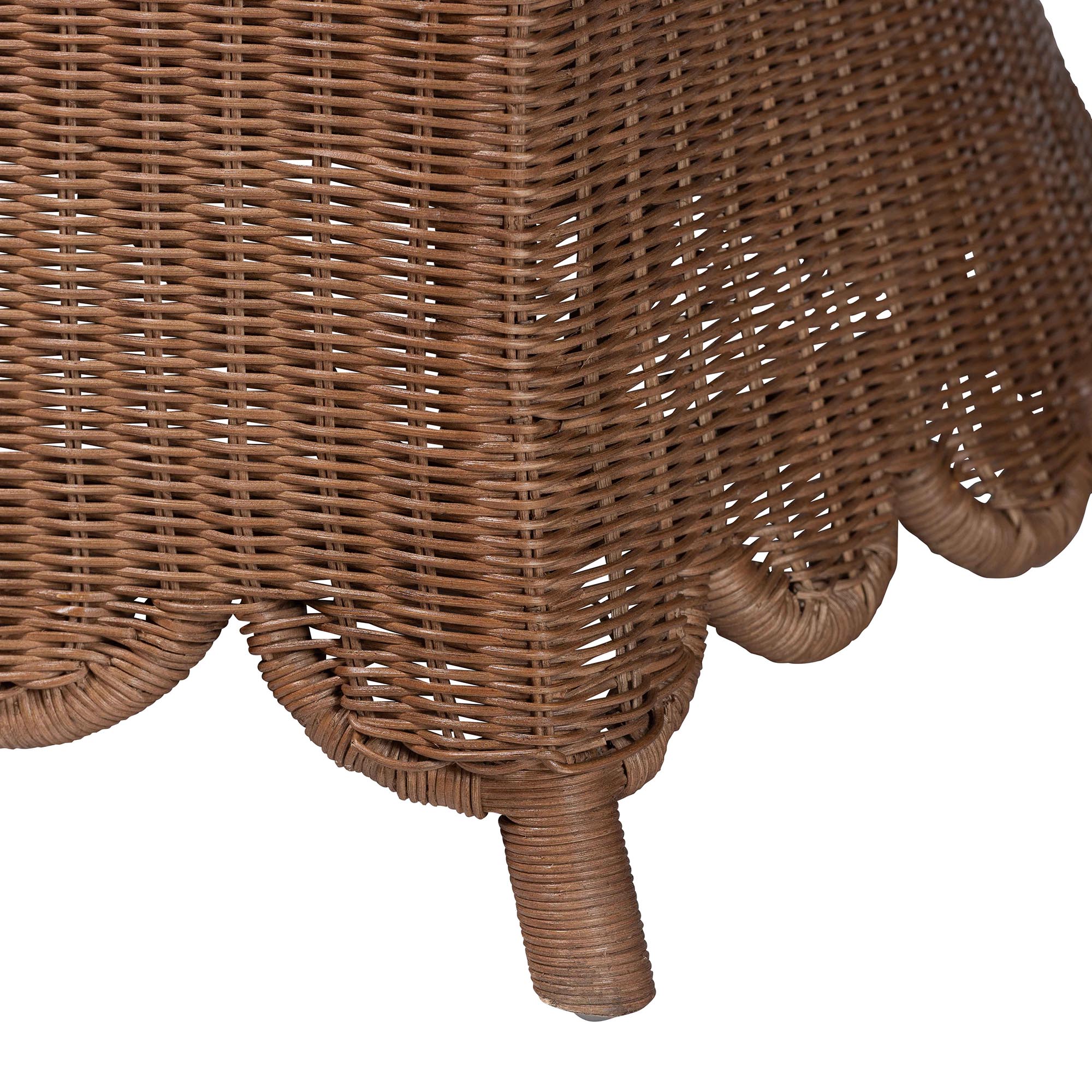 bali & pari Detta Natural Rattan 3-Piece Living Room Set - Handwoven Wicker Lounge Seating with Scalloped Skirt Base and Rolled Arms, Boho Coastal Style for Sunroom or Living Room