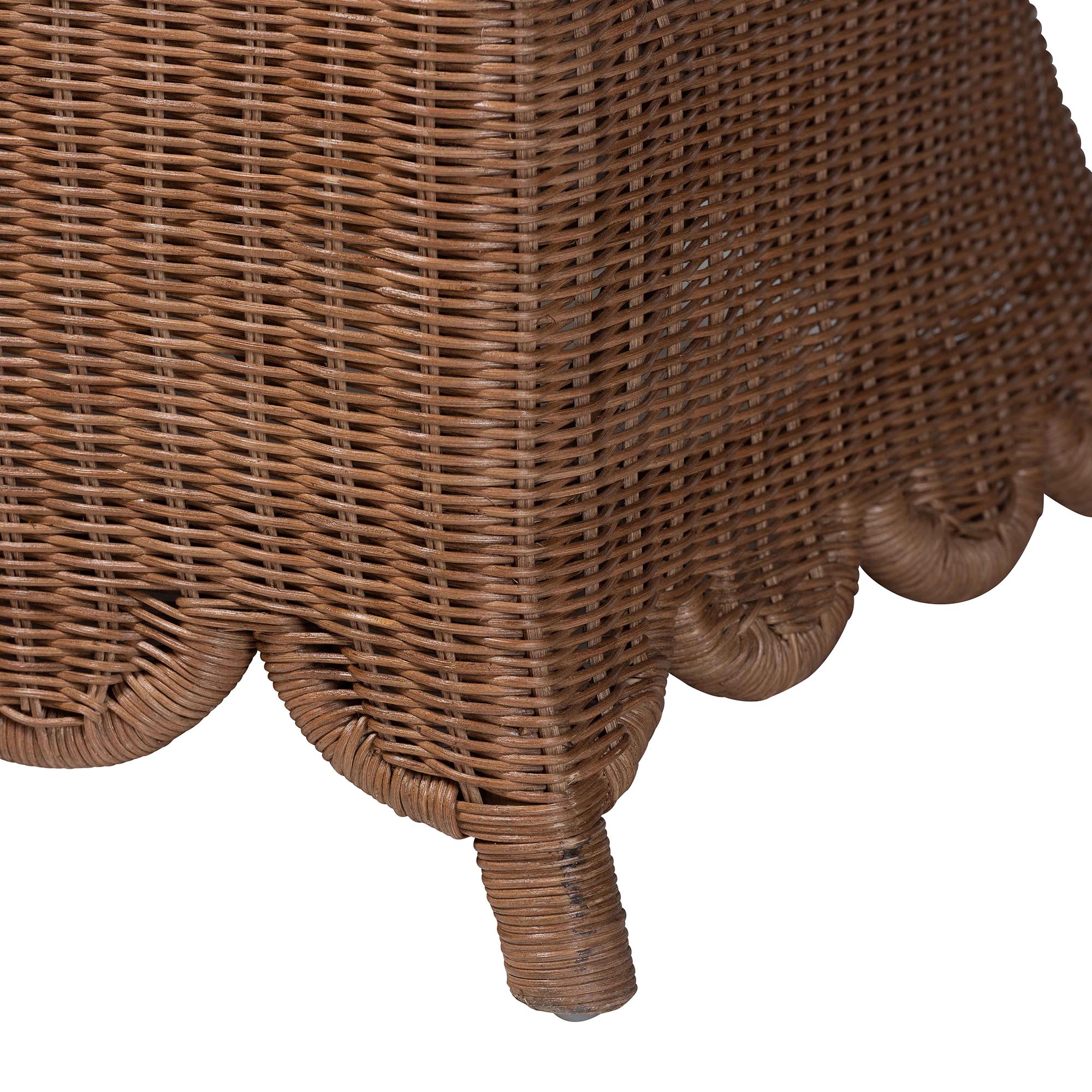 bali & pari Detta Natural Rattan Loveseat with Cushion - Handwoven Wicker Settee with Rolled Arms and Scalloped Skirt Base, Boho Coastal Style for Sunroom or Lounge