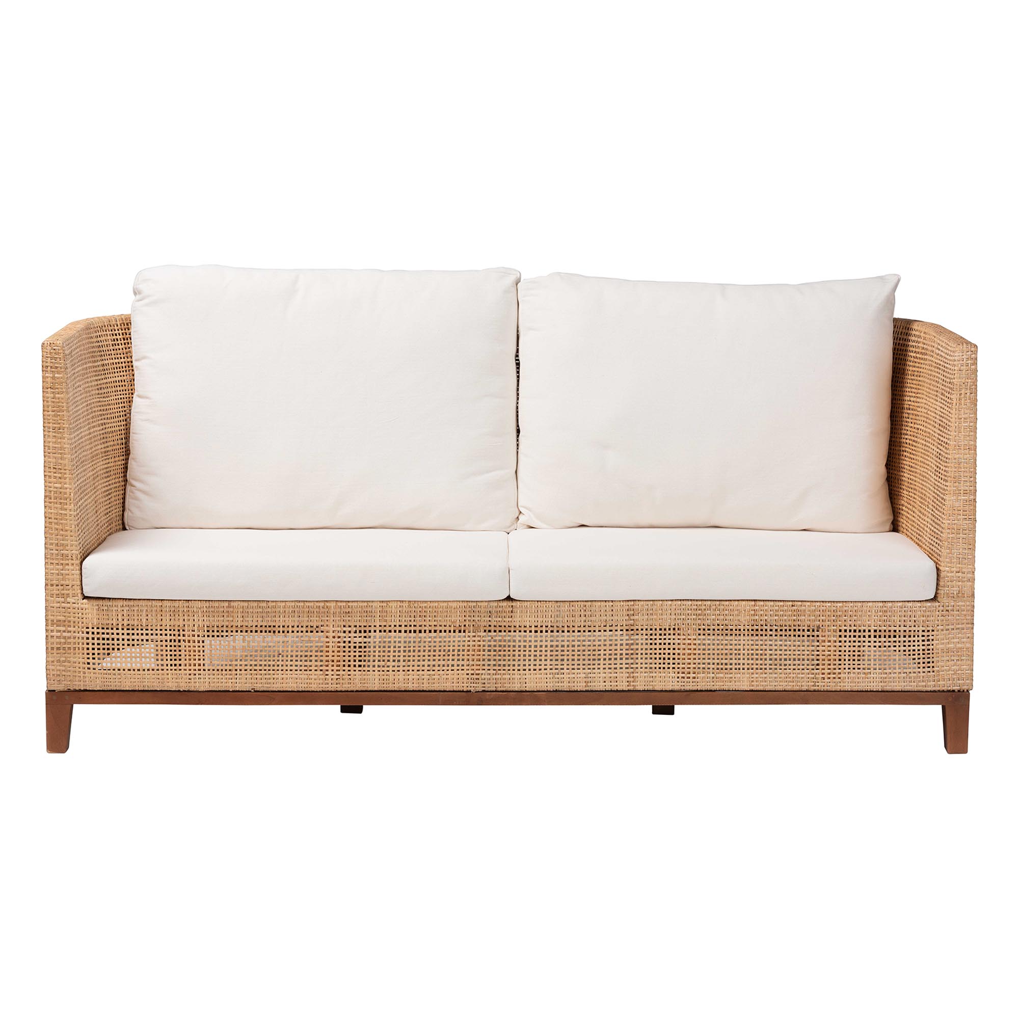 bali & pari Edda Natural Rattan Sofa with Upholstered Cushions - Coastal Style 3-Seater Couch for Living Room or Sunroom