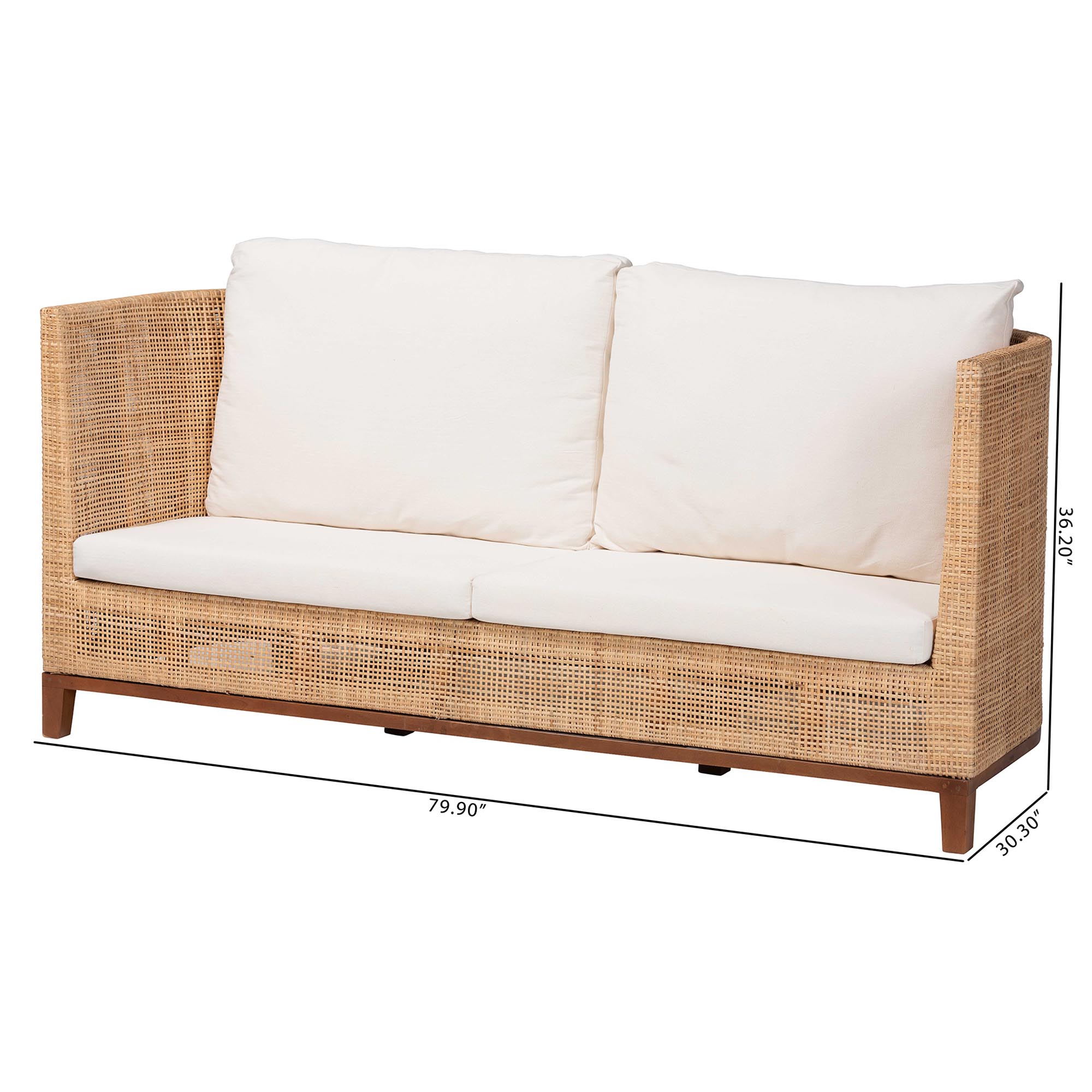 bali & pari Edda Natural Rattan Sofa with Upholstered Cushions - Coastal Style 3-Seater Couch for Living Room or Sunroom
