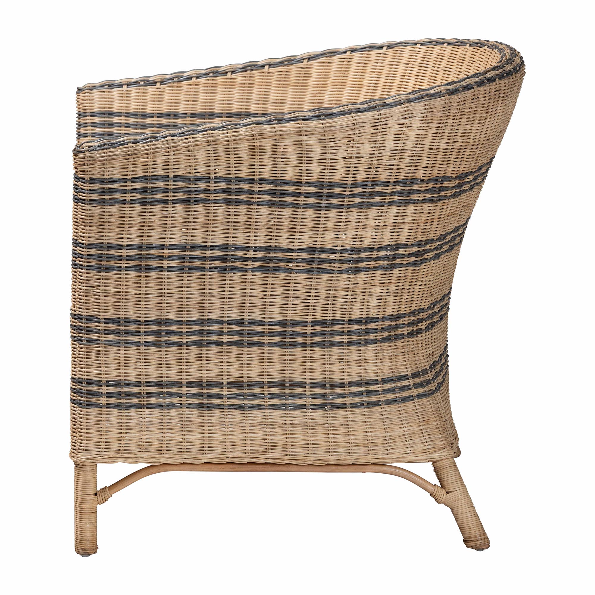 bali & pari Elda Natural Rattan Accent Chair - Wicker Barrel-Back Chair with Two-Tone Woven Stripes and Cushion, Coastal Boho Style Seating for  Living Room or Sunroom