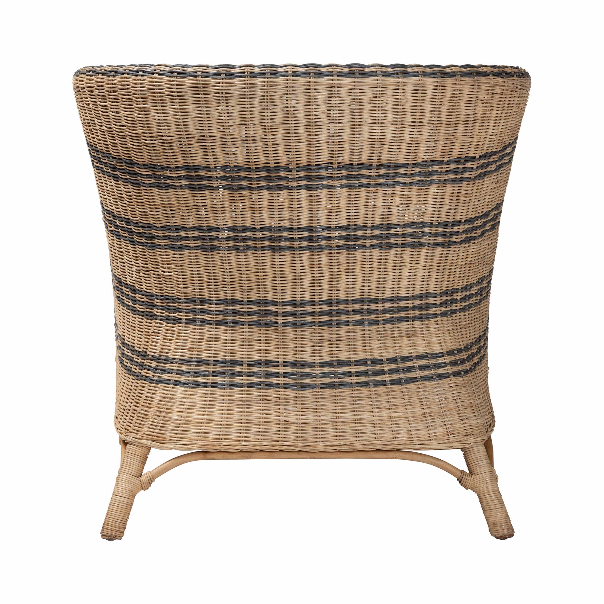 bali & pari Elda Natural Rattan Accent Chair - Wicker Barrel-Back Chair with Two-Tone Woven Stripes and Cushion, Coastal Boho Style Seating for  Living Room or Sunroom
