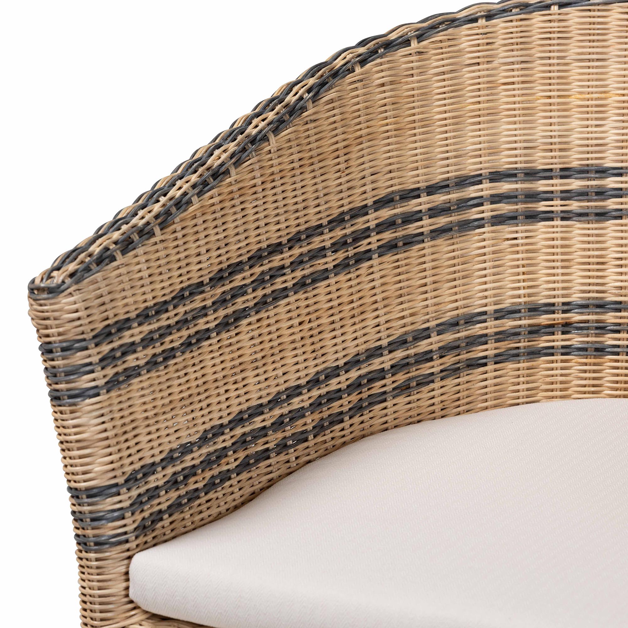 bali & pari Elda Natural Rattan Accent Chair - Wicker Barrel-Back Chair with Two-Tone Woven Stripes and Cushion, Coastal Boho Style Seating for  Living Room or Sunroom