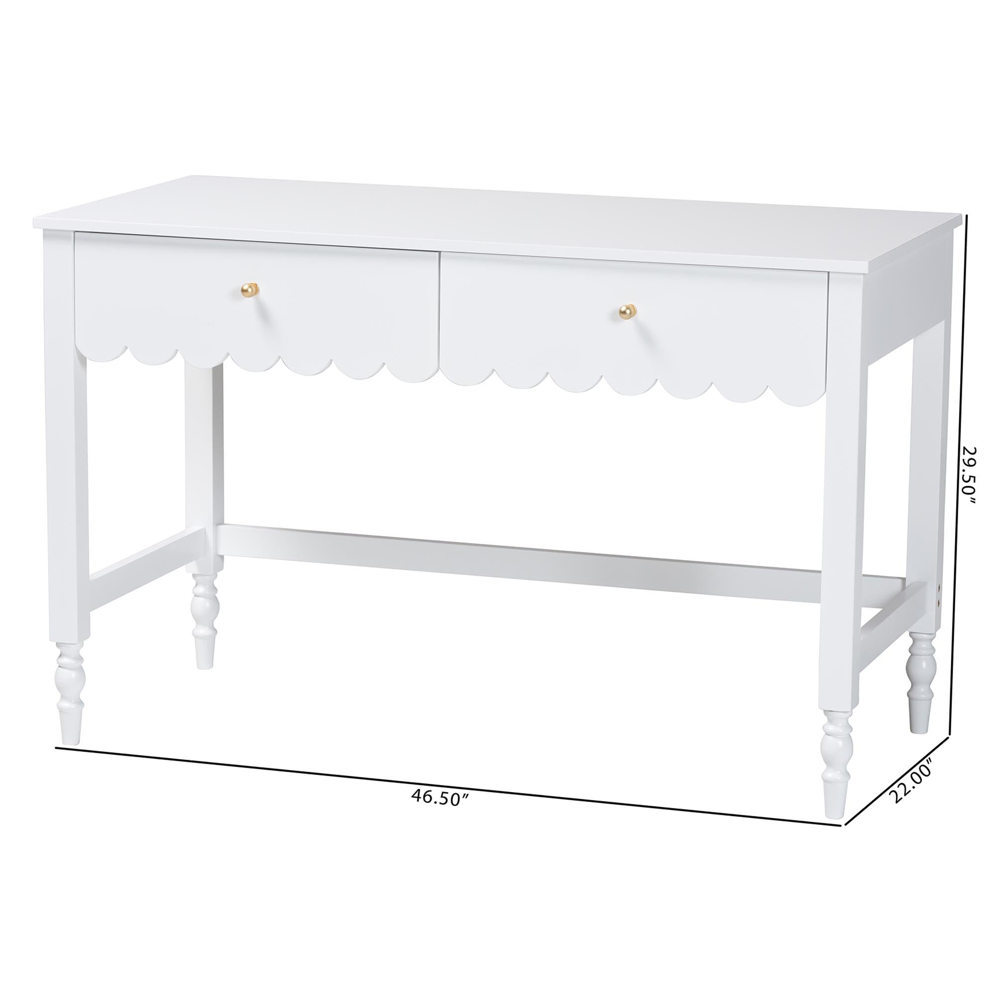Baxton Studio Roni Writing Desk with Drawers - Modern Cottage Style Desk with Scalloped Detailing for Home Office or Vanity, White