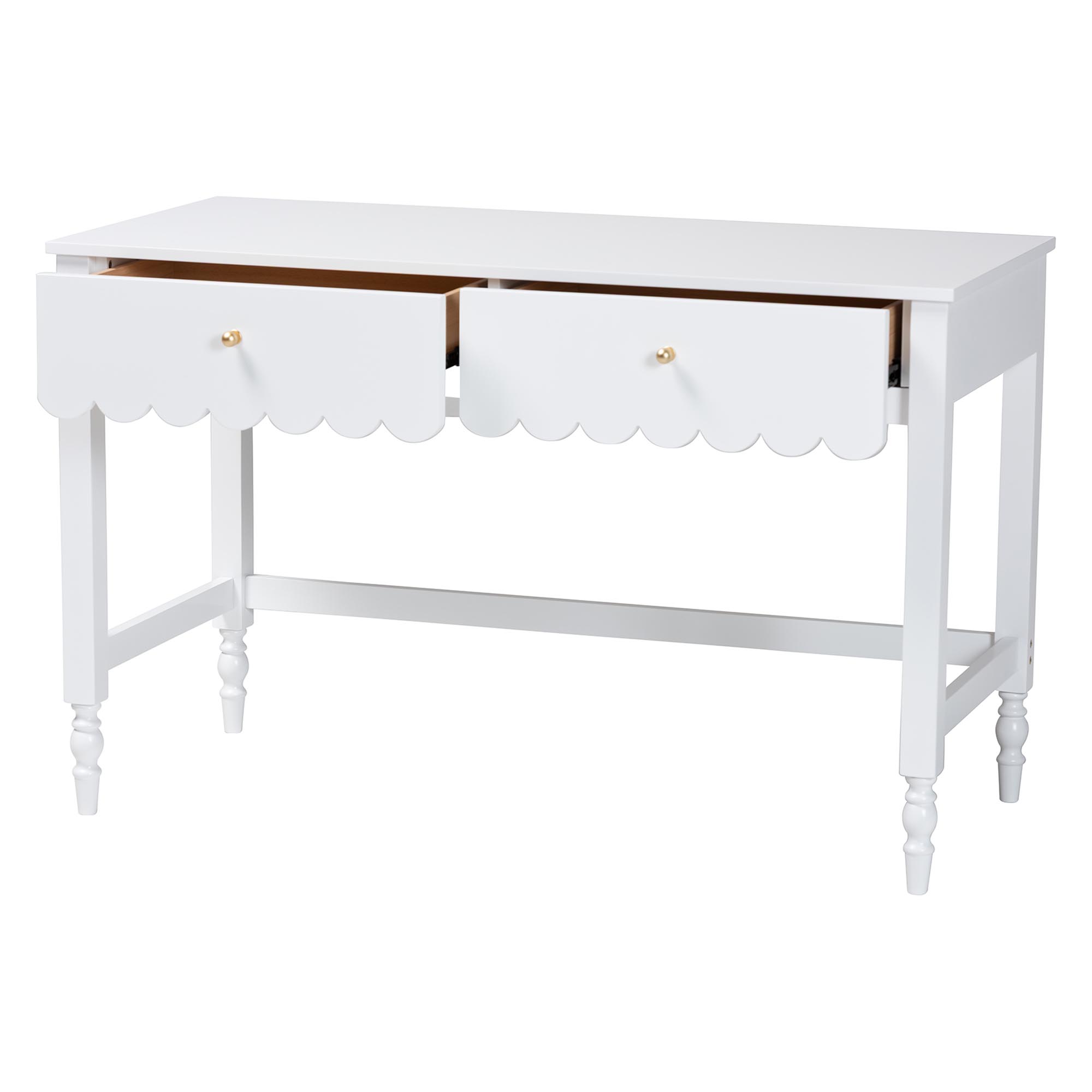 Baxton Studio Roni Writing Desk with Drawers - Modern Cottage Style Desk with Scalloped Detailing for Home Office or Vanity, White