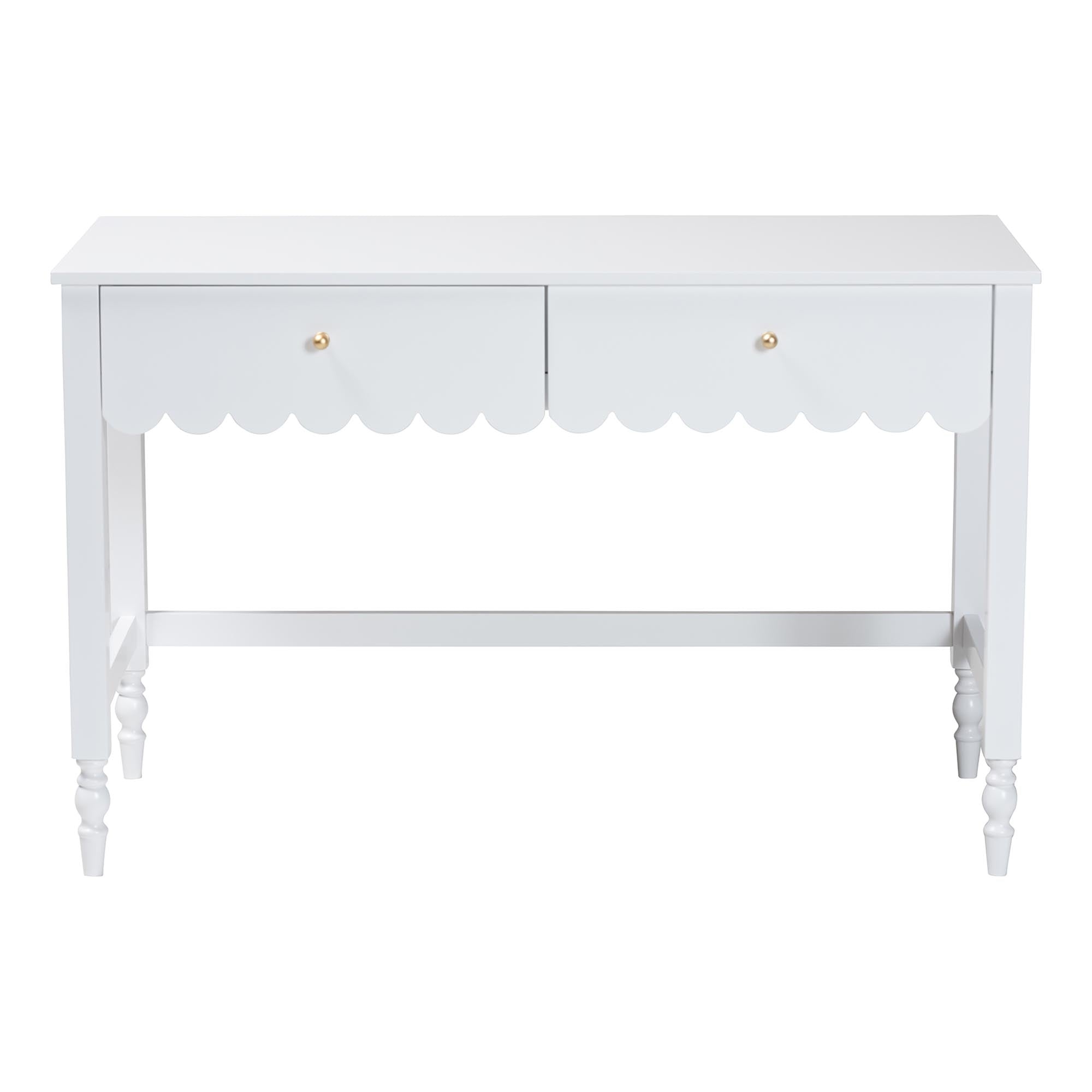 Baxton Studio Roni Writing Desk with Drawers - Modern Cottage Style Desk with Scalloped Detailing for Home Office or Vanity, White