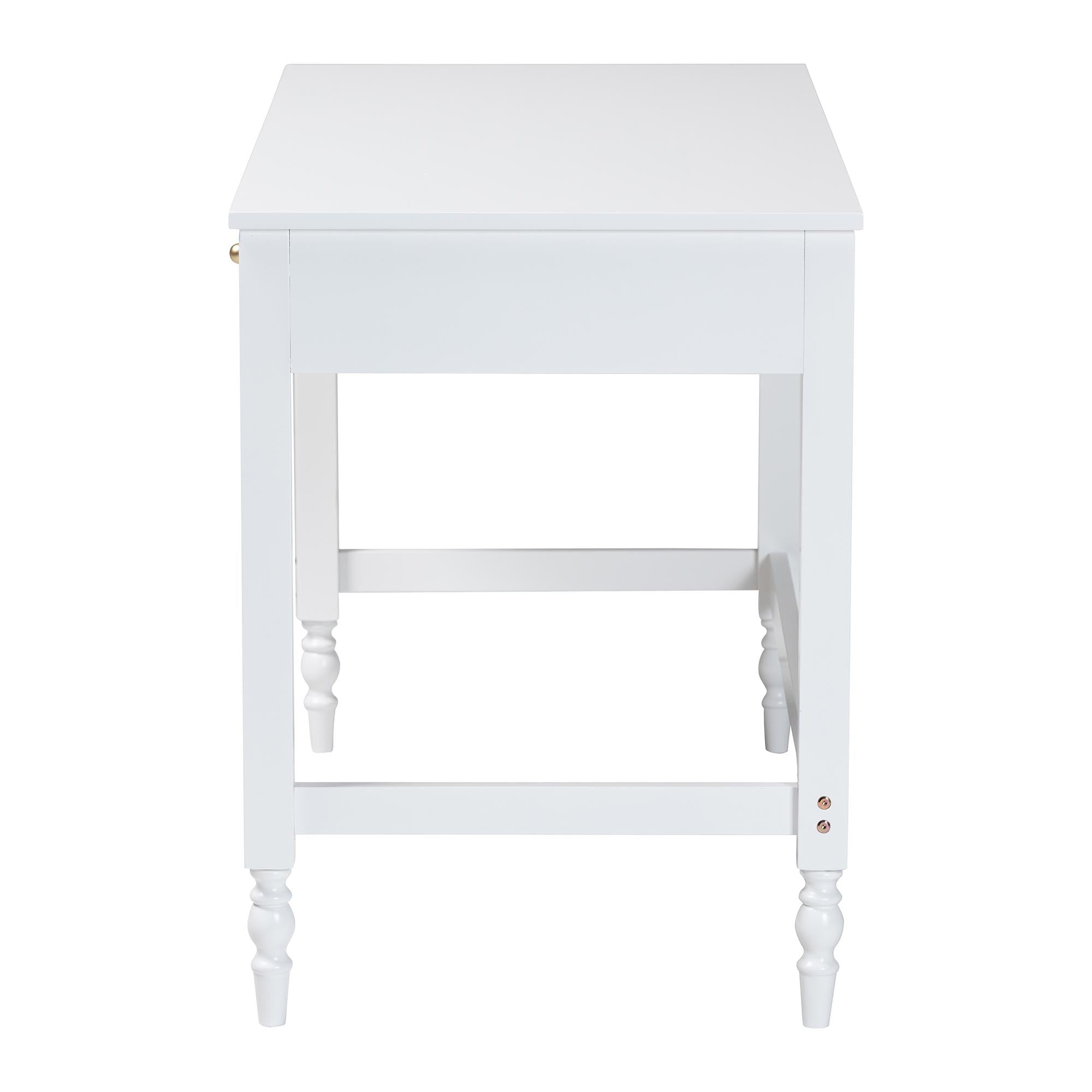 Baxton Studio Roni Writing Desk with Drawers - Modern Cottage Style Desk with Scalloped Detailing for Home Office or Vanity, White