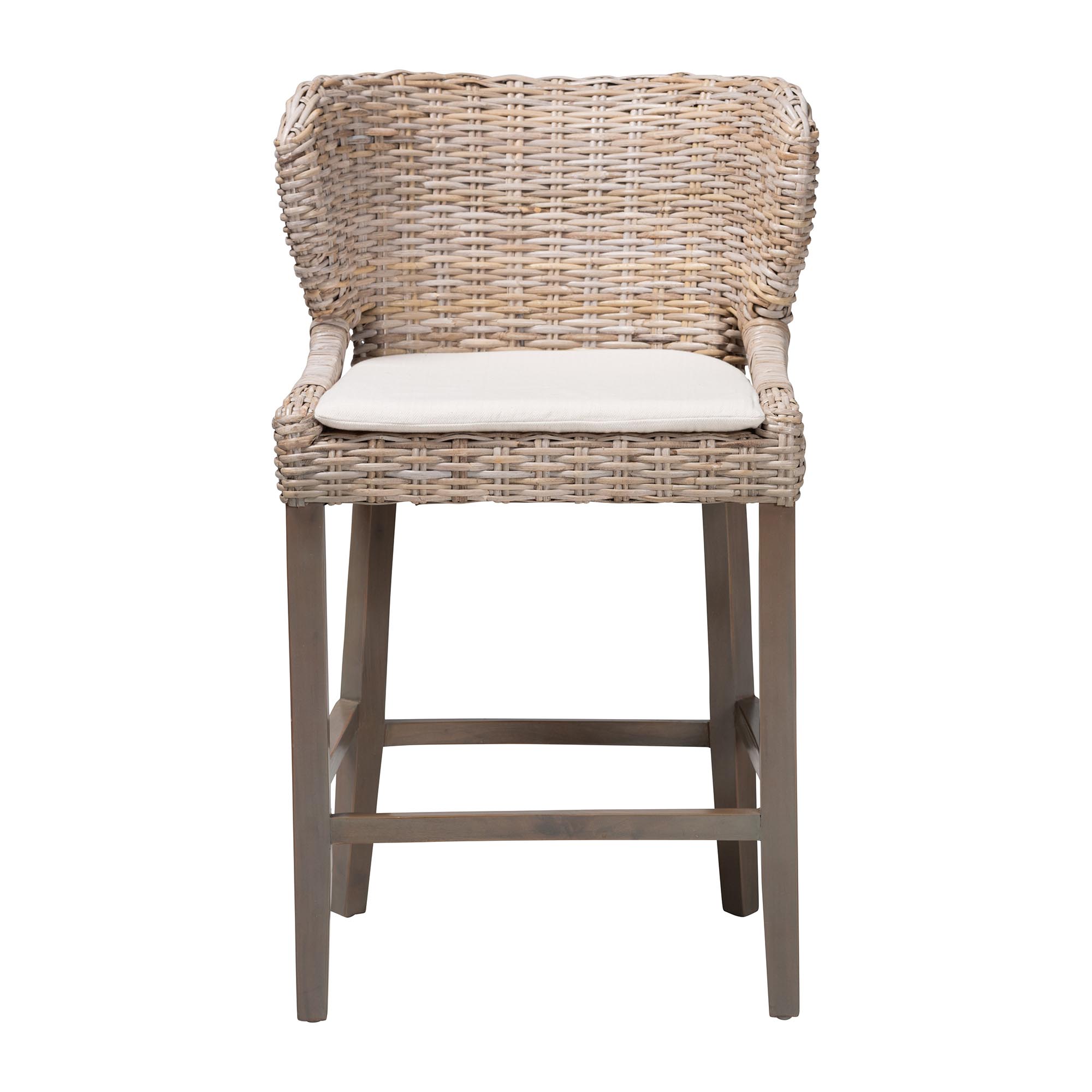 bali & pari Niesha Kubu Rattan Counter Stool with Cushion - Handwoven Wicker Accent Stool with Flared Arms Design for Kitchen Island