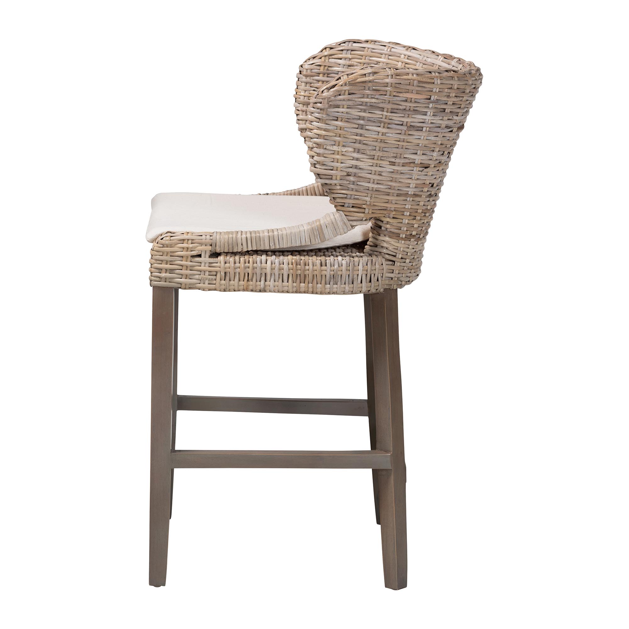 bali & pari Niesha Kubu Rattan Counter Stool with Cushion - Handwoven Wicker Accent Stool with Flared Arms Design for Kitchen Island