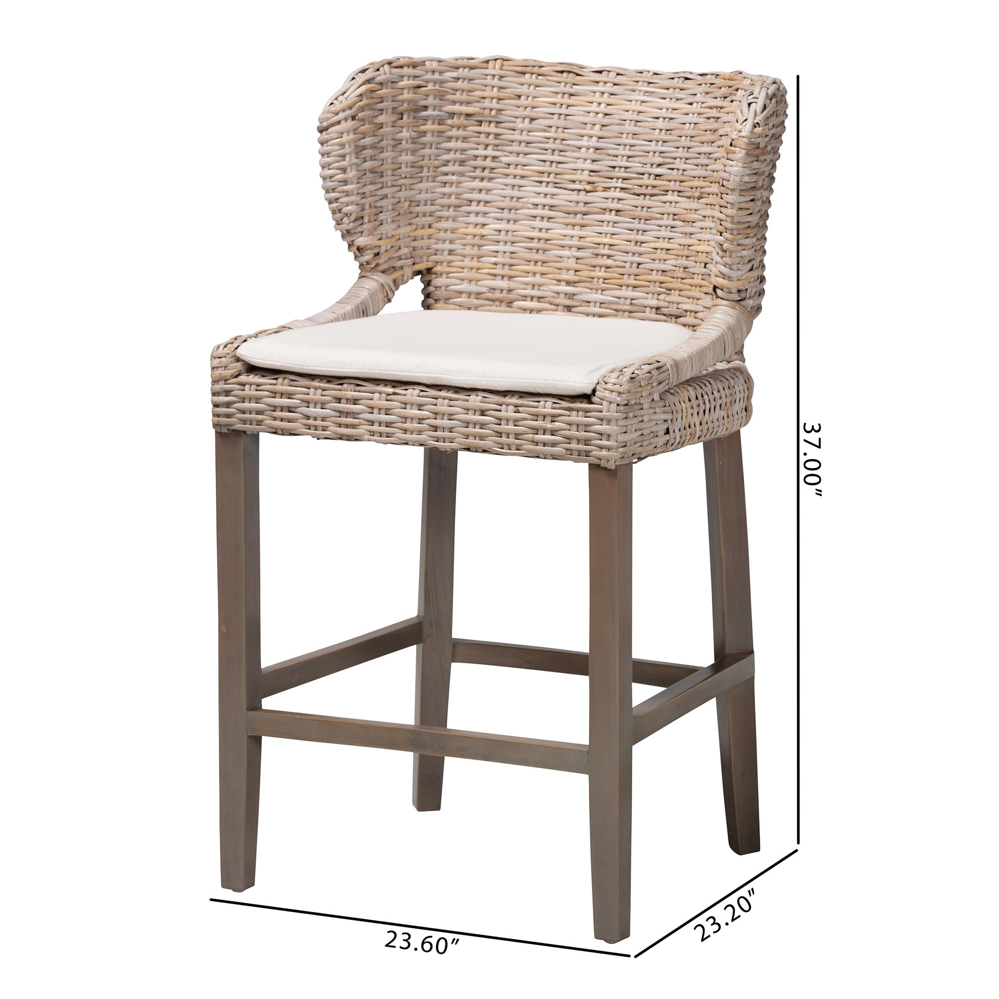 bali & pari Niesha Kubu Rattan Counter Stool with Cushion - Handwoven Wicker Accent Stool with Flared Arms Design for Kitchen Island