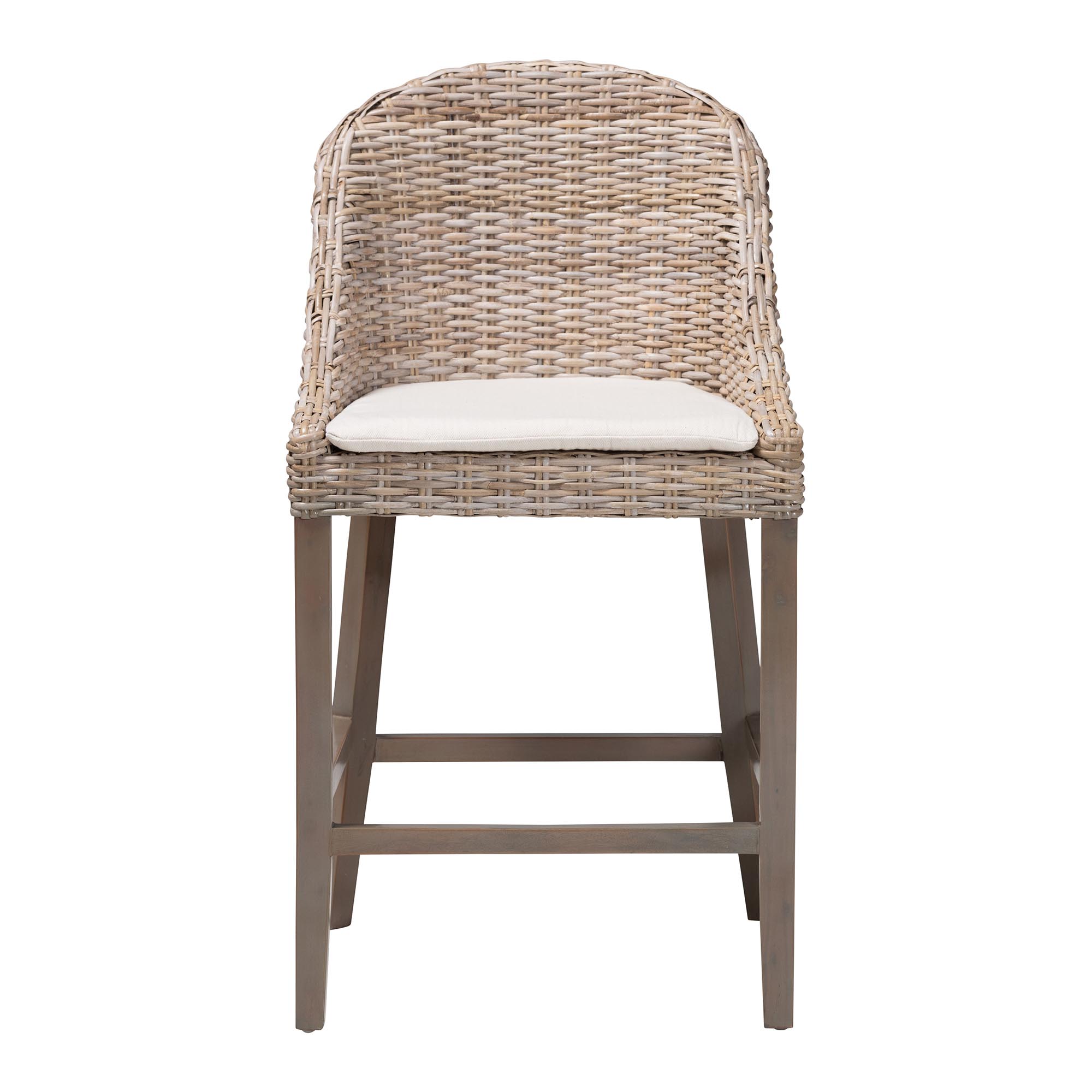 bali & pari Lara Kubu Rattan Counter Stool with Cushion - Handwoven Wicker Accent Stool with Wingback Design for Kitchen Island