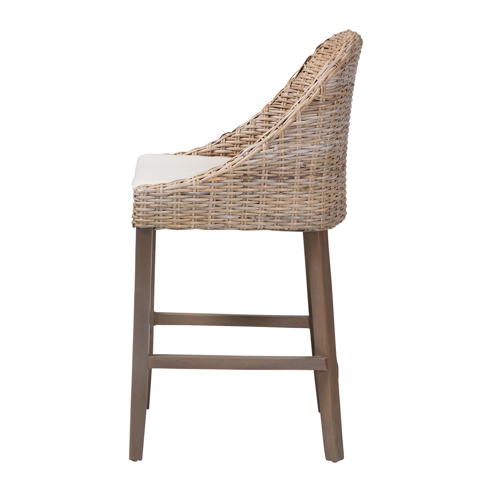 bali & pari Lara Kubu Rattan Counter Stool with Cushion - Handwoven Wicker Accent Stool with Wingback Design for Kitchen Island