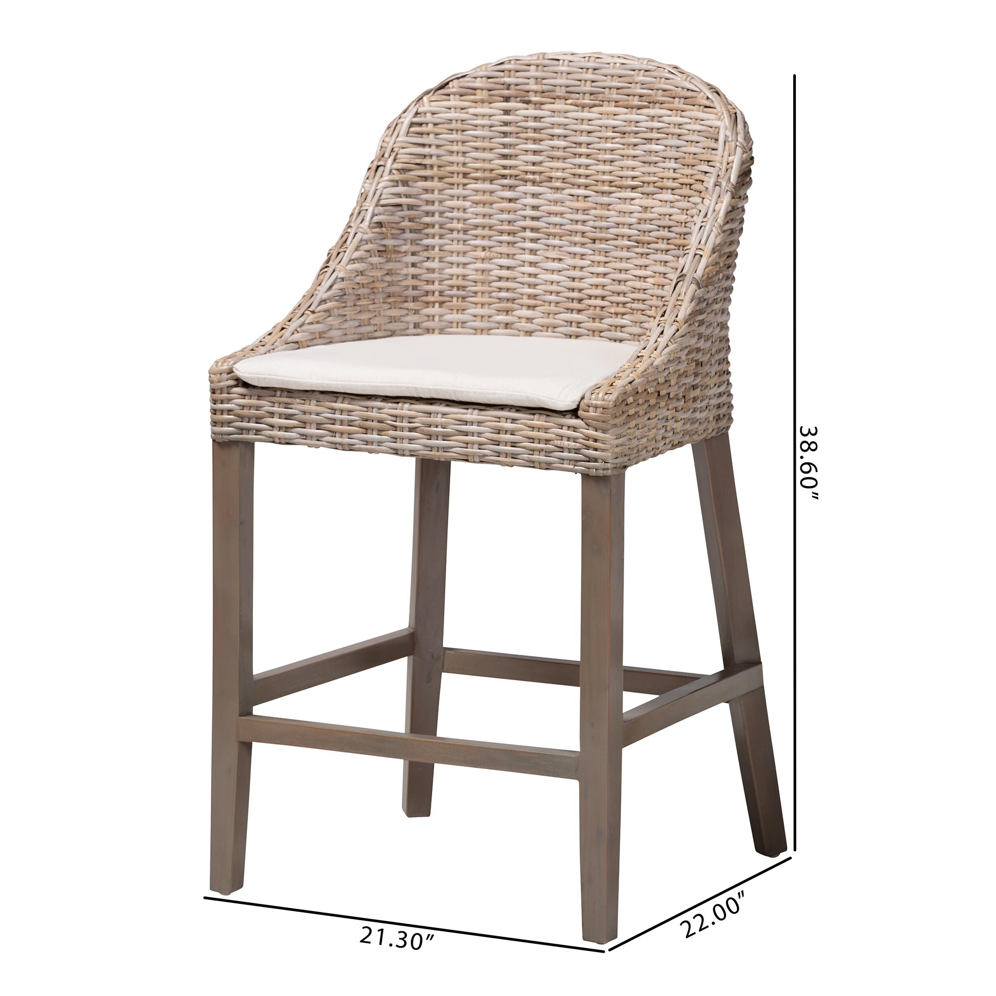 bali & pari Lara Kubu Rattan Counter Stool with Cushion - Handwoven Wicker Accent Stool with Wingback Design for Kitchen Island