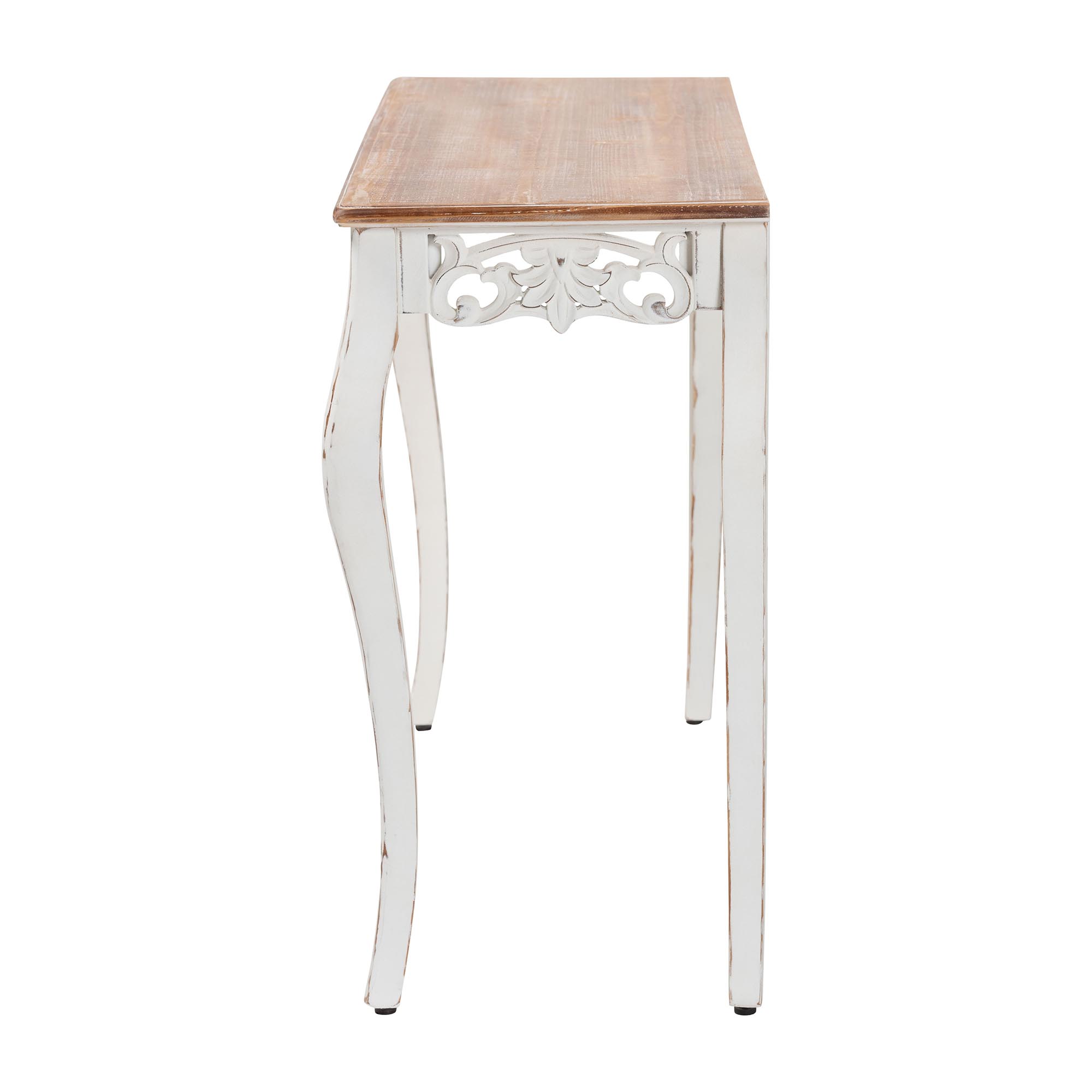 Baxton Studio Riquin Distressed Wood Console Table - Carved Wood Accent Table with Floral Motif and Two-Tone Finishing