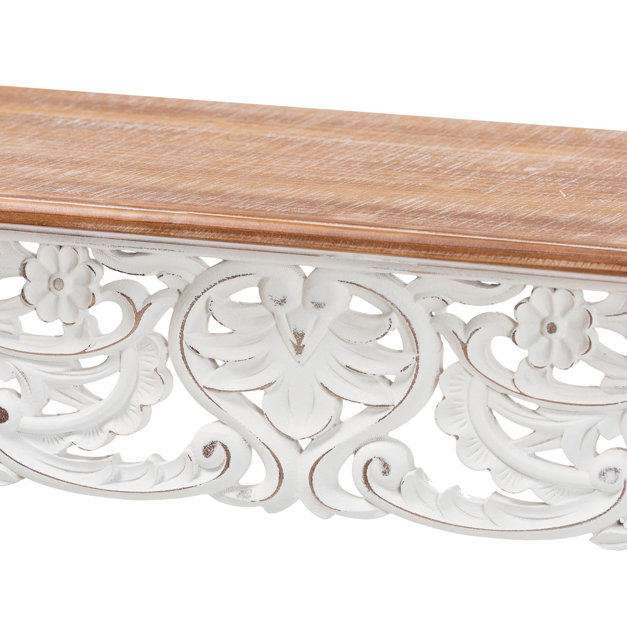 Baxton Studio Riquin Distressed Wood Console Table - Carved Wood Accent Table with Floral Motif and Two-Tone Finishing