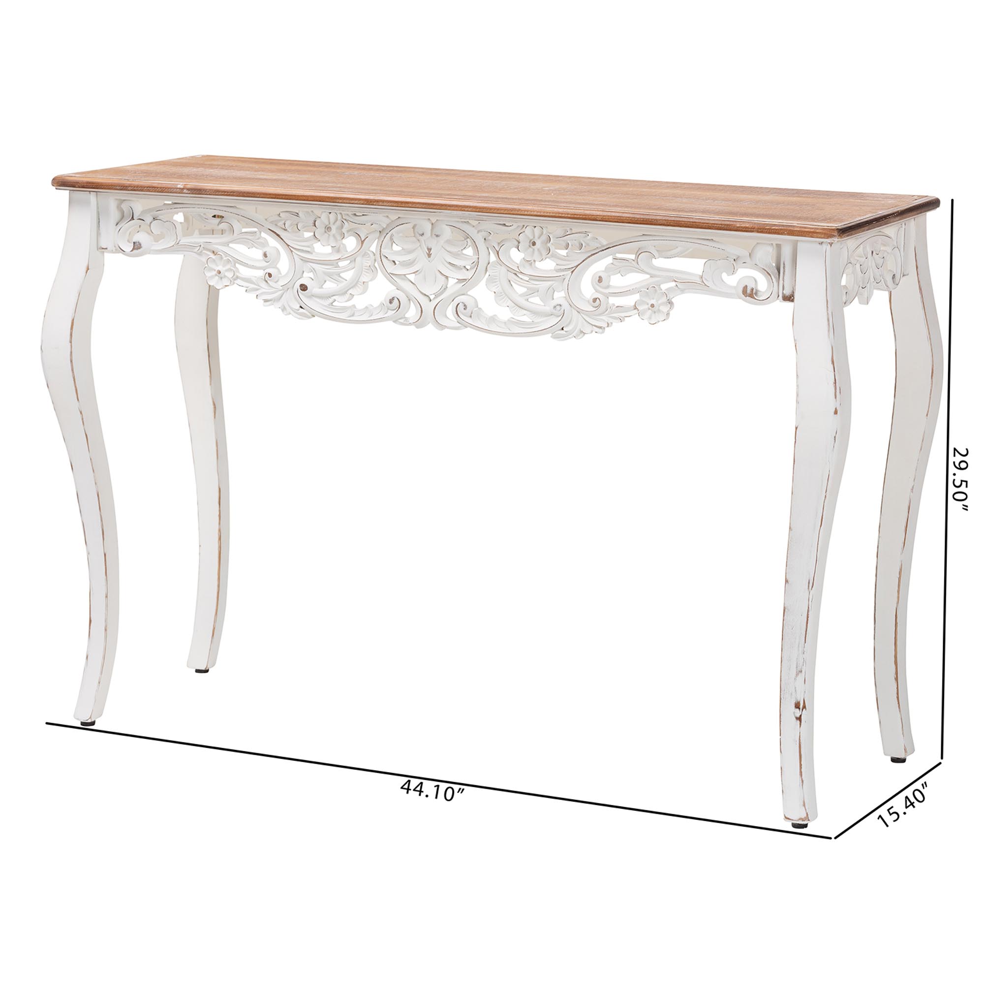 Baxton Studio Riquin Distressed Wood Console Table - Carved Wood Accent Table with Floral Motif and Two-Tone Finishing