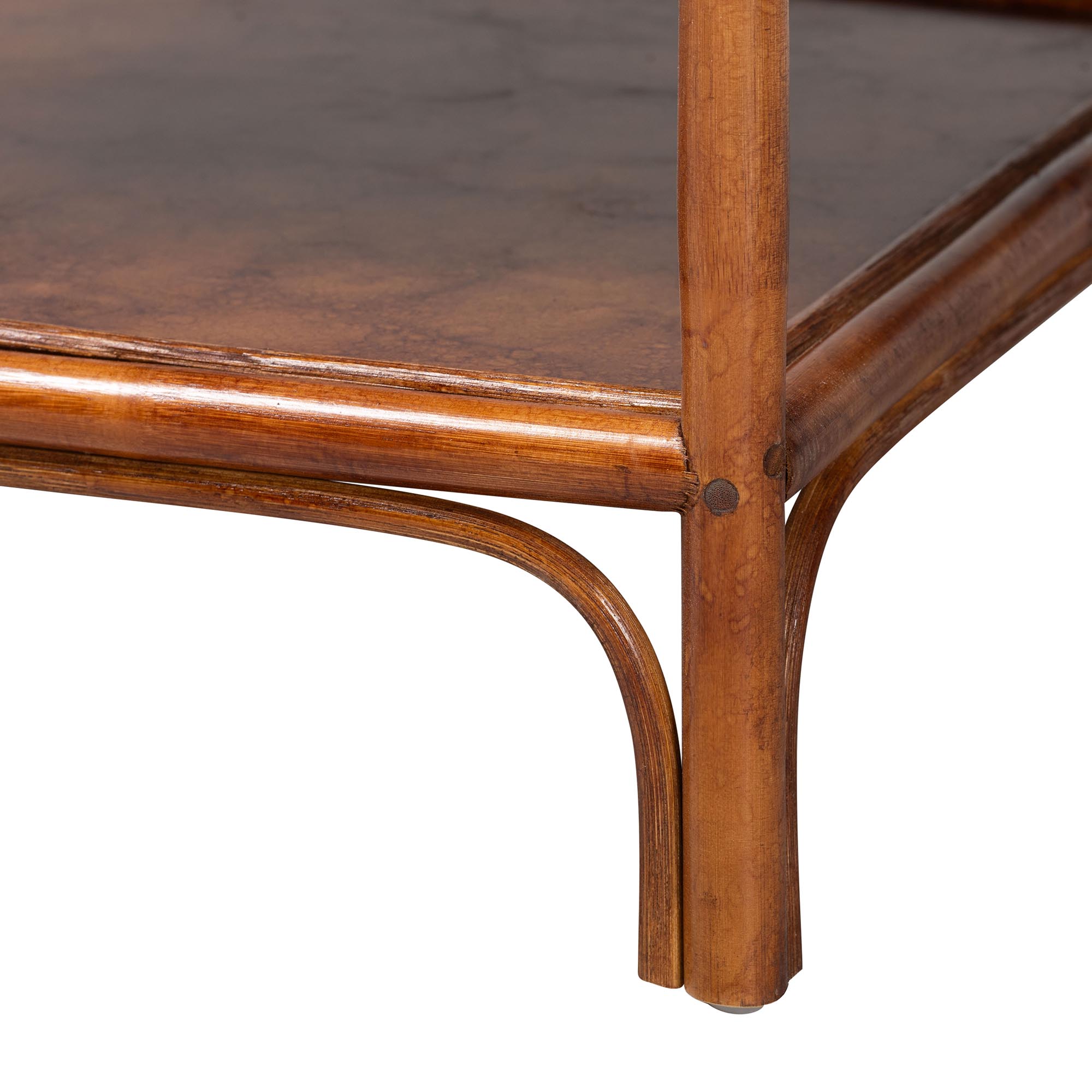 bali & pari Basile Marbled Tortoise Natural Rattan End Table - Handwoven Wicker Accent Table with Geometric Overlay Drawer and Open Shelf for Living Room