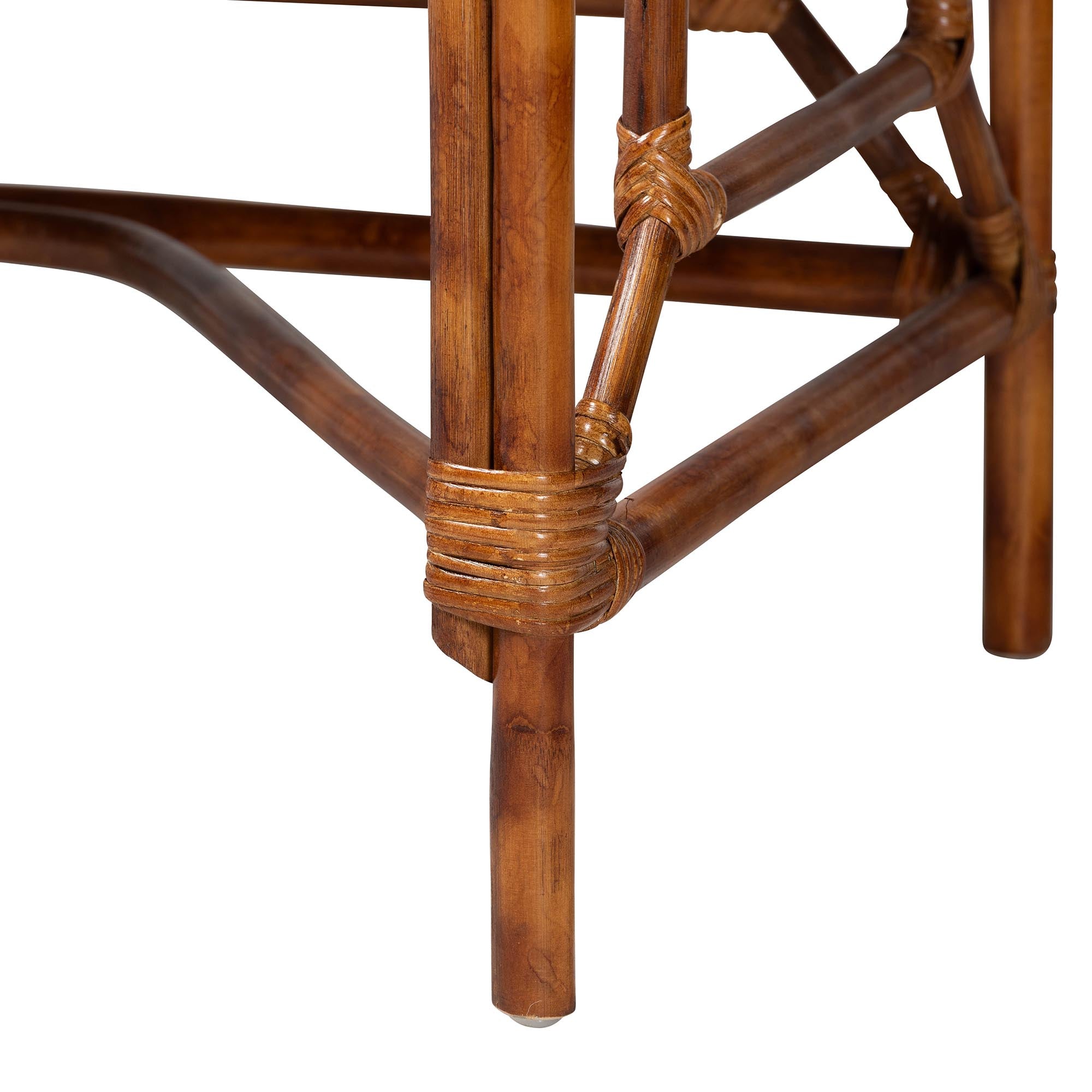 bali & pari Basile Marbled Tortoise Natural Rattan Desk - 2-Drawer Writing Desk with Open Geometric Frame and Woven Detailing for Home Office