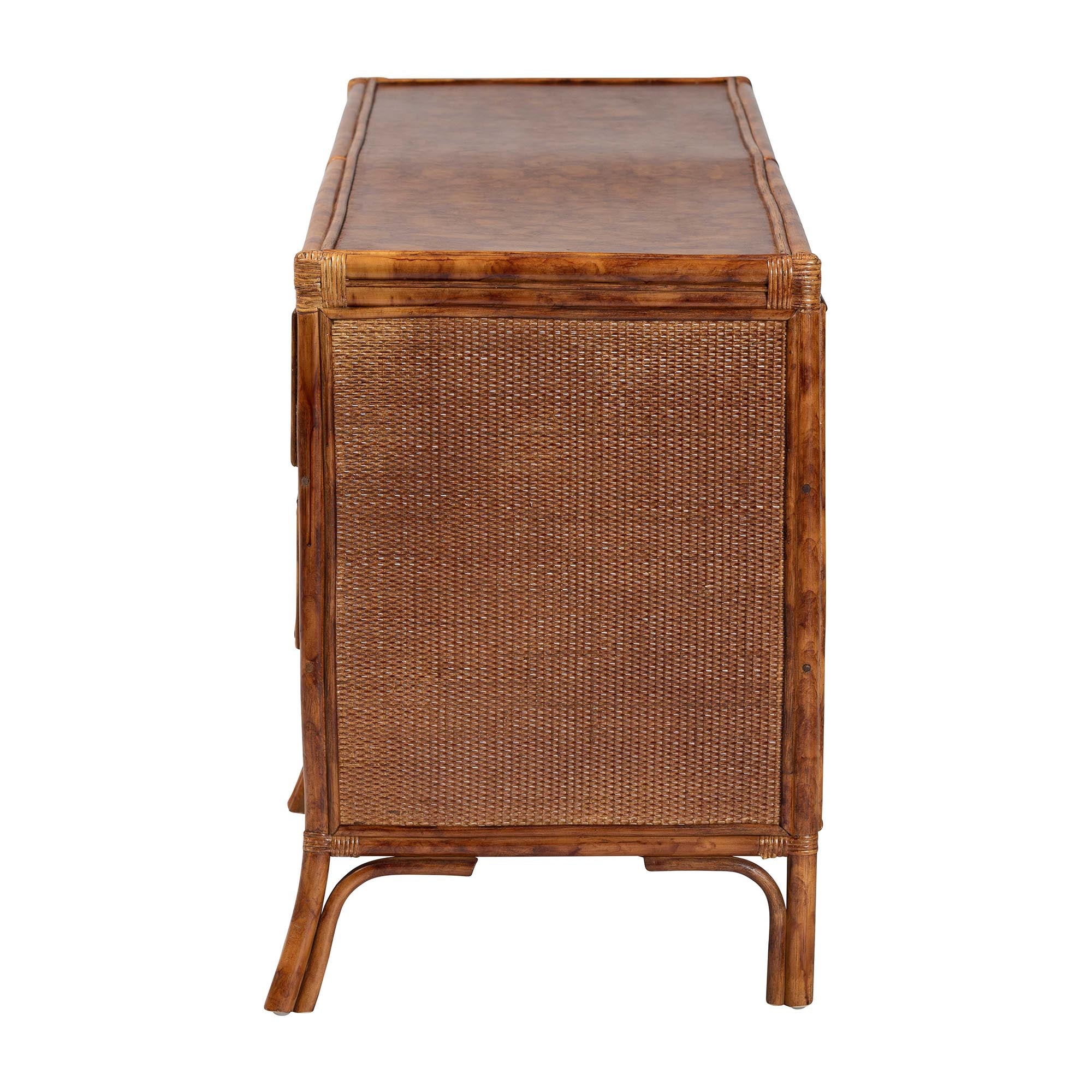 bali & pari Basile Marbled Tortoise Natural Rattan Dresser - 6-Drawer Horizontal Storage Cabinet with Geometric Overlay for Bedroom