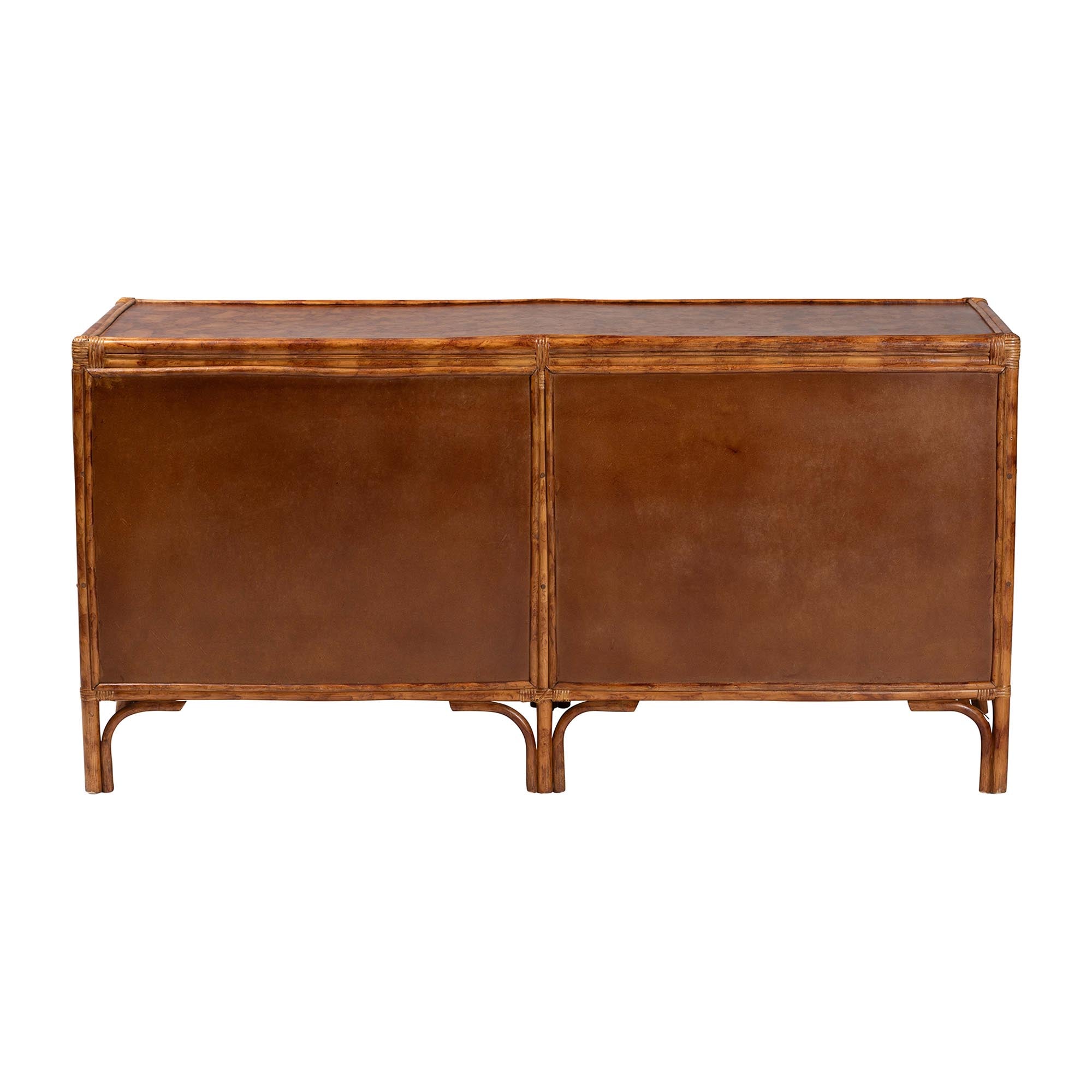 bali & pari Basile Marbled Tortoise Natural Rattan Dresser - 6-Drawer Horizontal Storage Cabinet with Geometric Overlay for Bedroom
