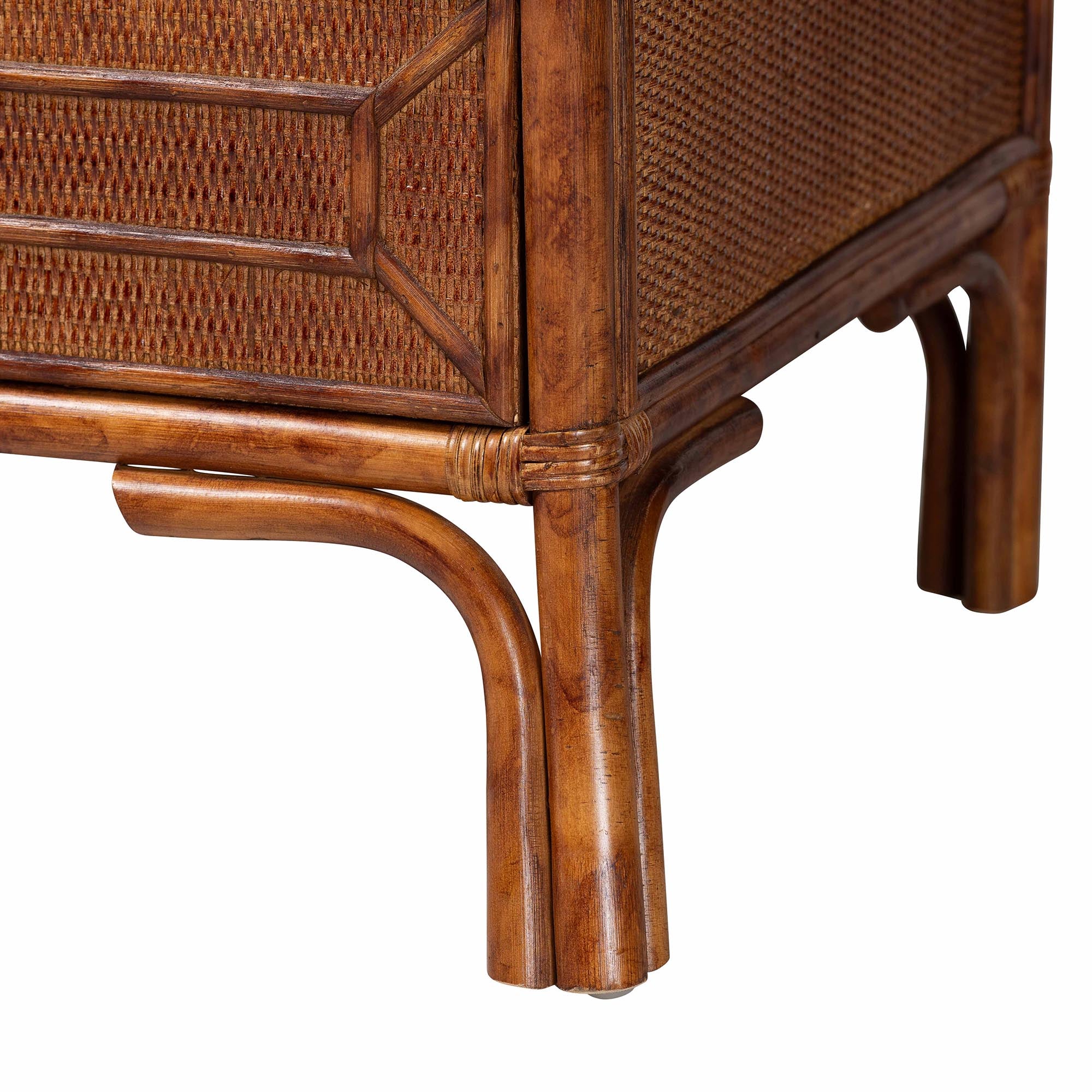 bali & pari Basile Marbled Tortoise Natural Rattan Dresser - 6-Drawer Horizontal Storage Cabinet with Geometric Overlay for Bedroom
