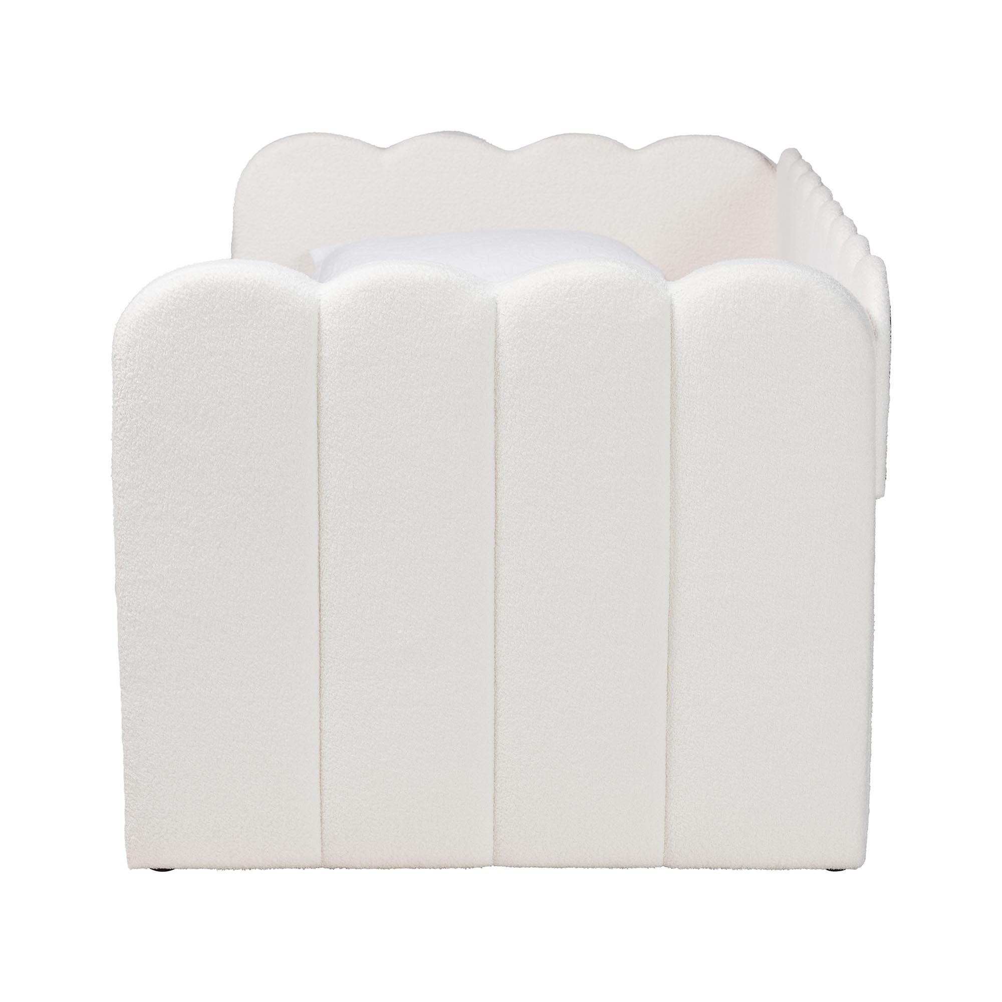 Baxton Studio Palmer Cream Teddy-Bear Fabric Daybed with Rolling Trundle - Scalloped Edge Daybed with Plush Upholstery, Modern Sofa Bed for Bedroom or Guest Room, Twin