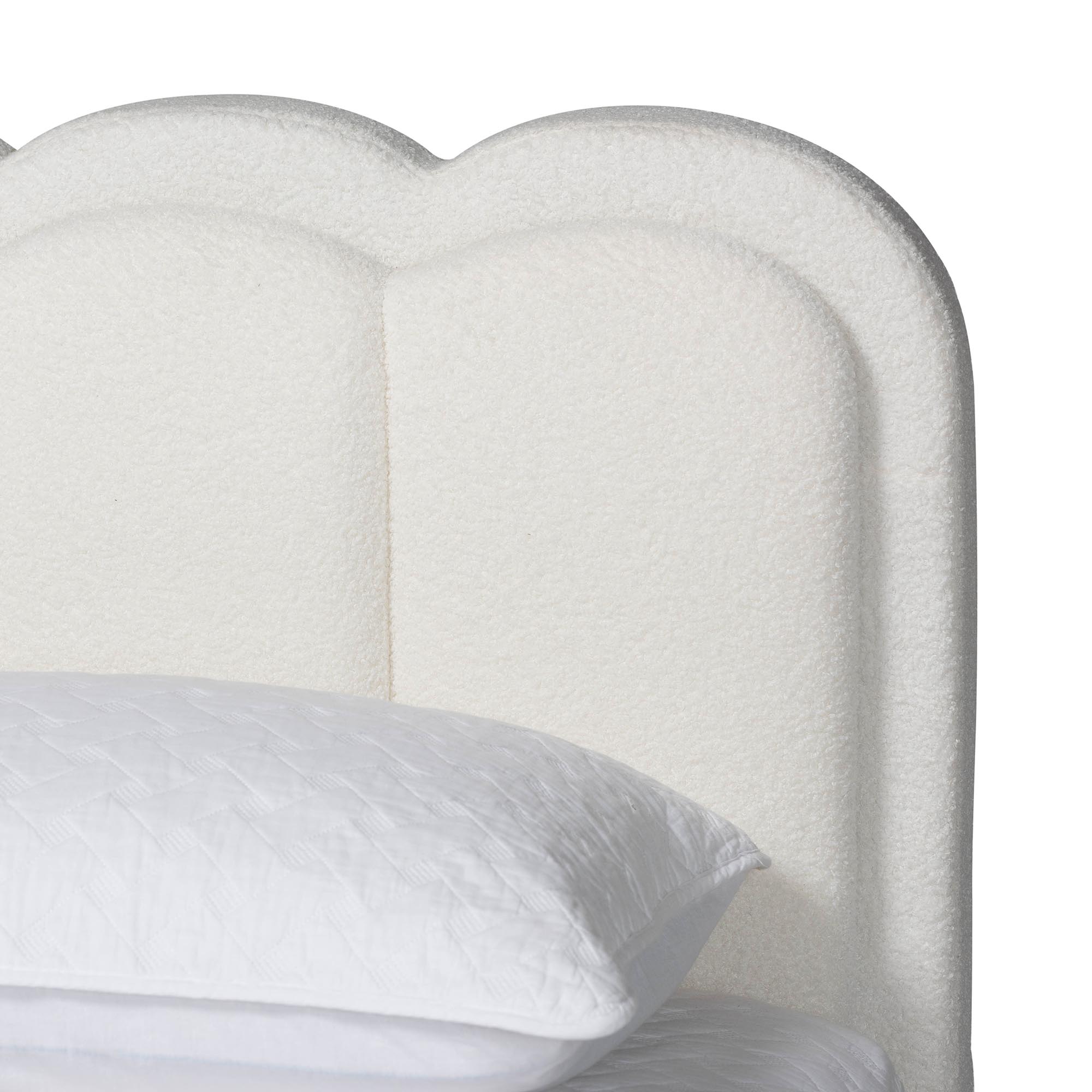 Baxton Studio Caradonna Cream Teddy-Bear Fabric Bed with Storage Drawers - Fully Upholstered Platform Bed with Scalloped Headboard, Queen