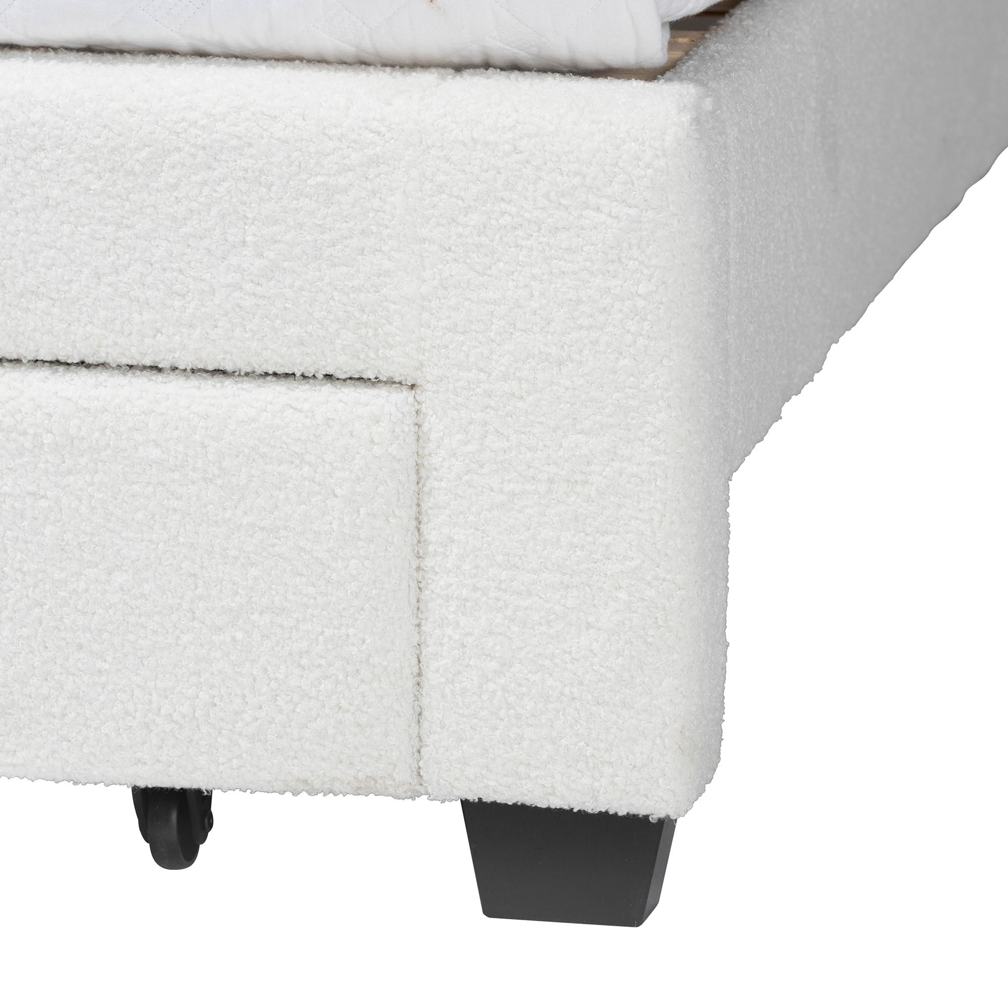 Baxton Studio Caradonna Cream Teddy-Bear Fabric Bed with Storage Drawers - Fully Upholstered Platform Bed with Scalloped Headboard, Queen