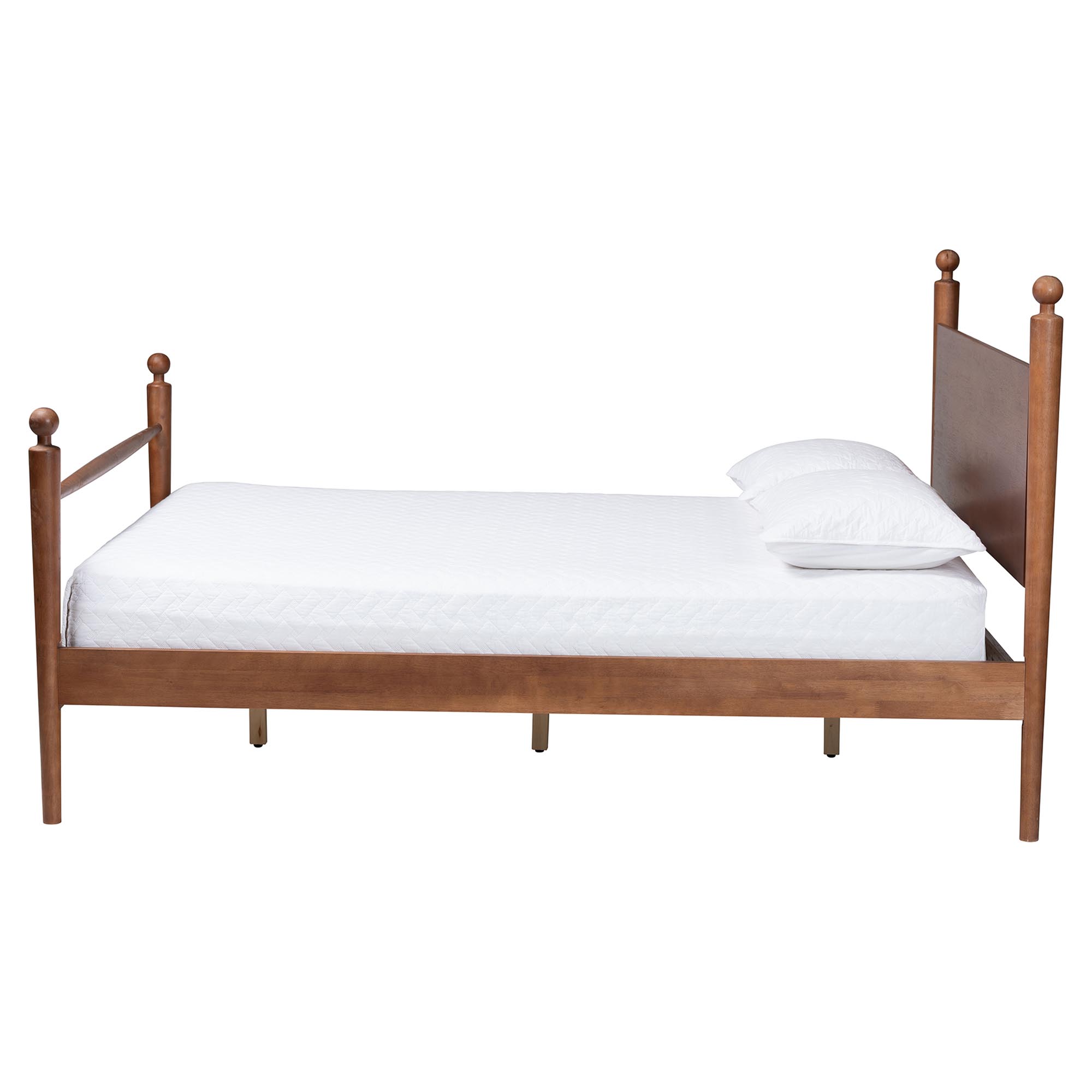 Baxton Studio Gianetta Wood Platform Bed - Traditional Poster Bed Frame with Panel Headboard and Low Profile Footboard, Classic Bedroom Furniture, Queen