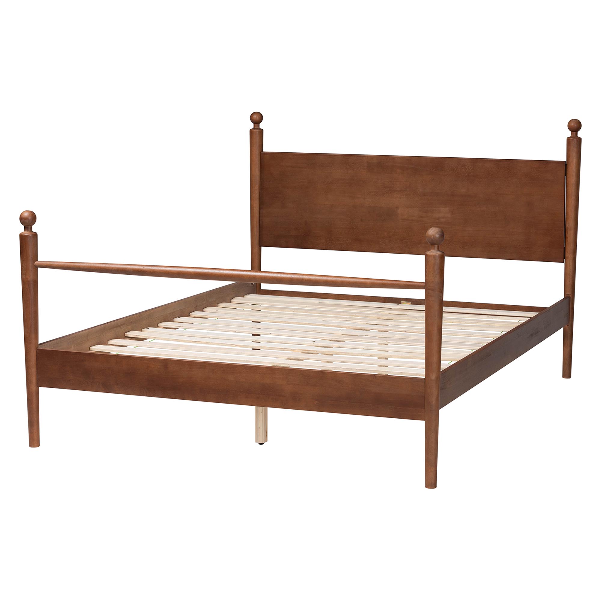Baxton Studio Gianetta Wood Platform Bed - Traditional Poster Bed Frame with Panel Headboard and Low Profile Footboard, Classic Bedroom Furniture, Queen