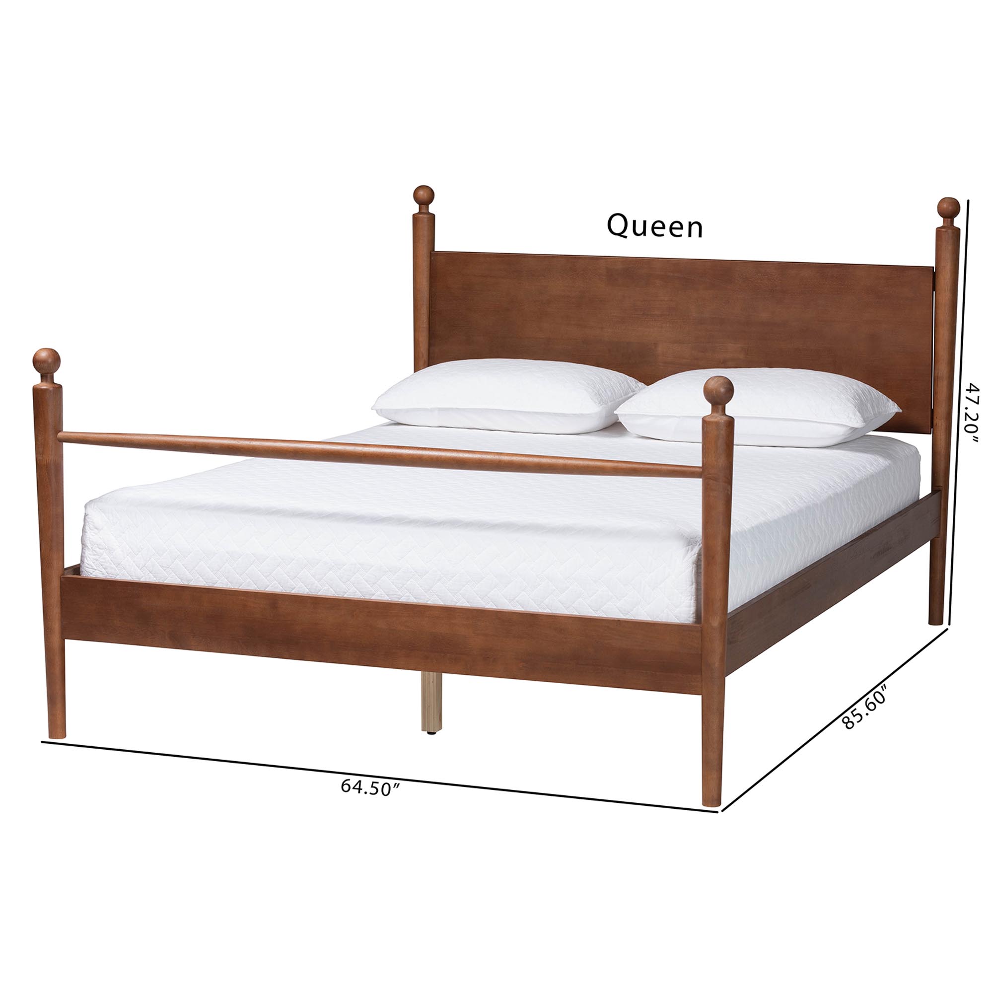 Baxton Studio Gianetta Wood Platform Bed - Traditional Poster Bed Frame with Panel Headboard and Low Profile Footboard, Classic Bedroom Furniture, Queen