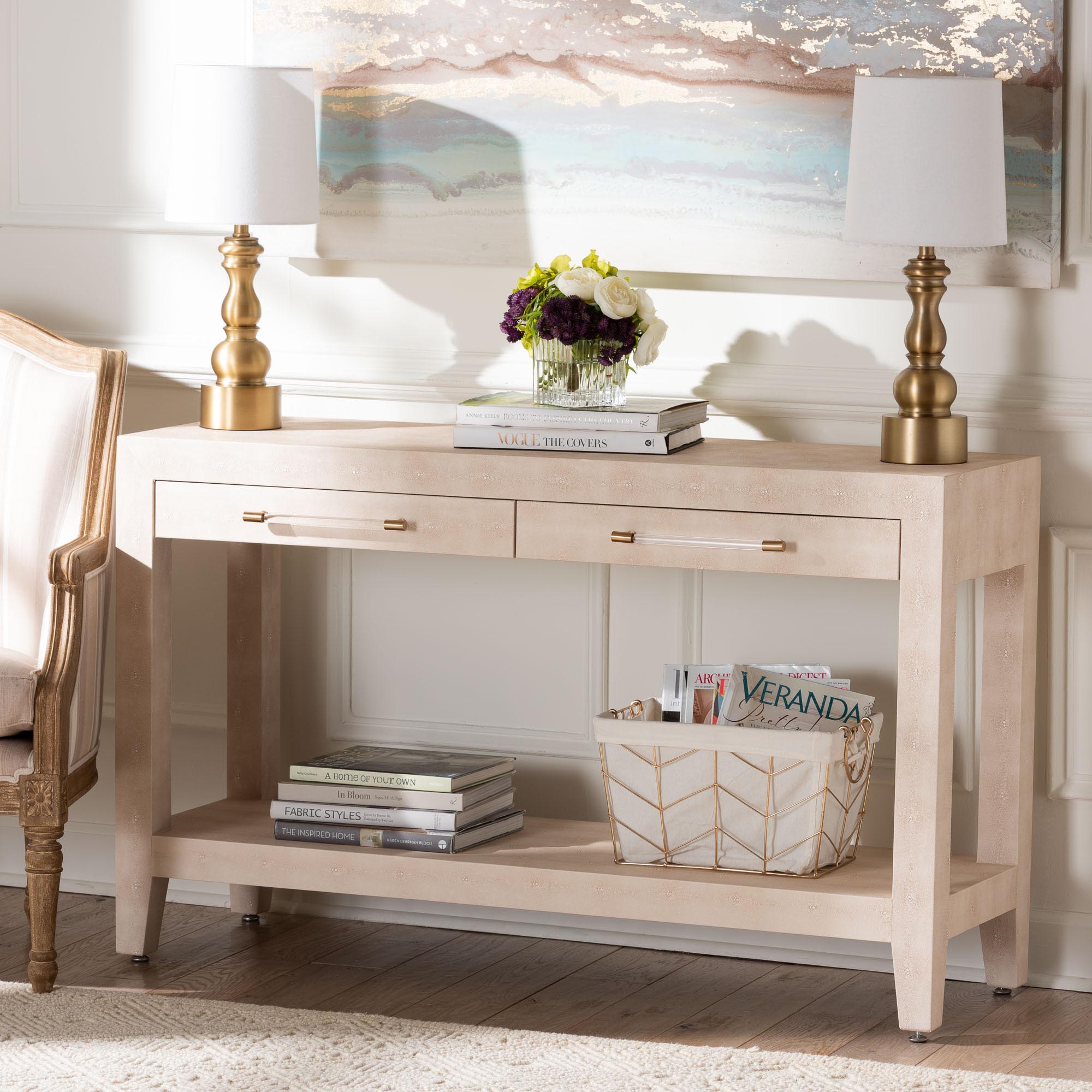 Baxton Studio Nira Faux Shagreen Console Table - Contemporary Accent Display Piece with 2 Drawers and Open Shelf, Storage Solution for Entryway or Living Room