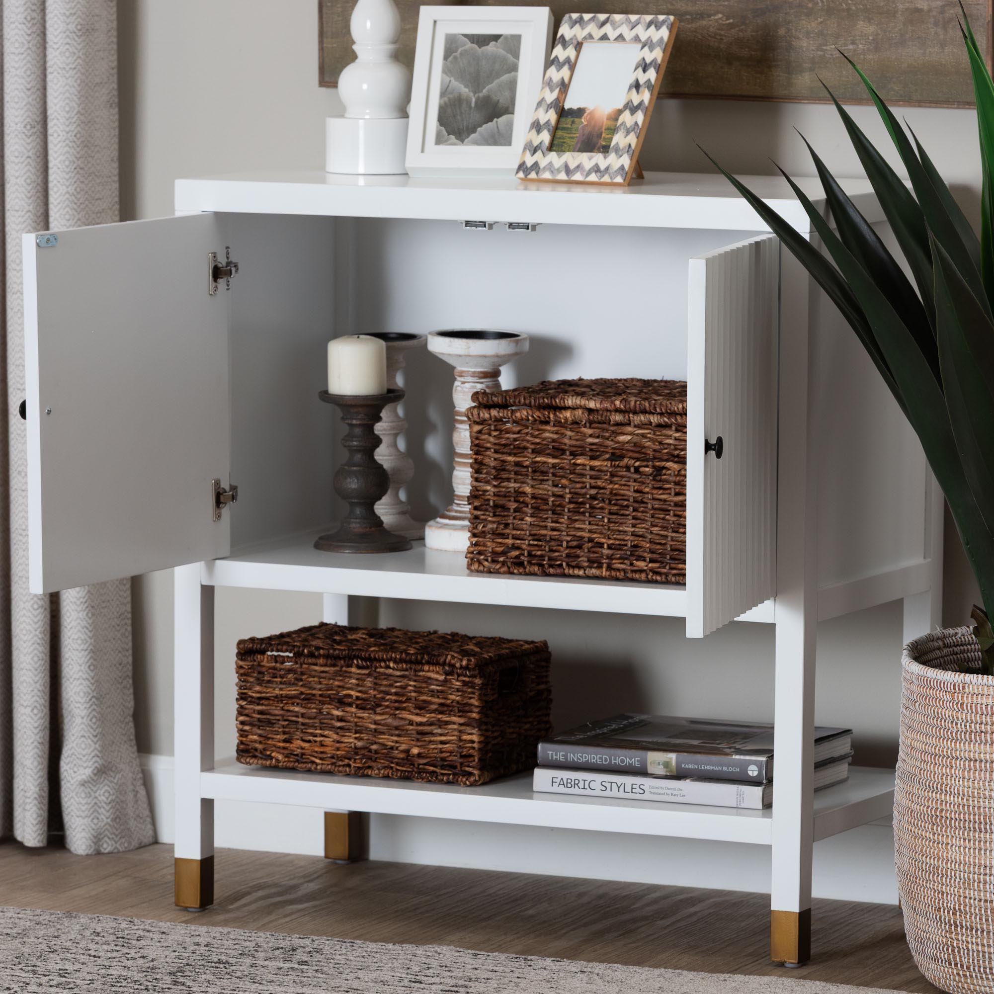 bali & pari Aiden Fluted Sideboard -  2-Door Accent Storage Cabinet with Open Shelf and Raised Legs, Compact Entryway or Dining Room Cabinet